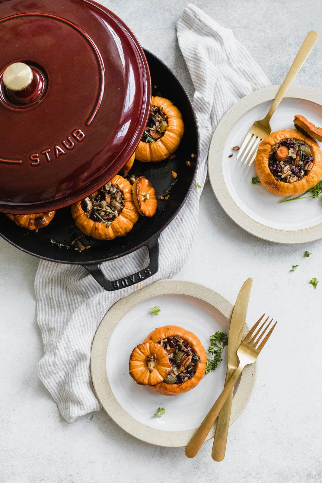 stuffed pumpkins on plates