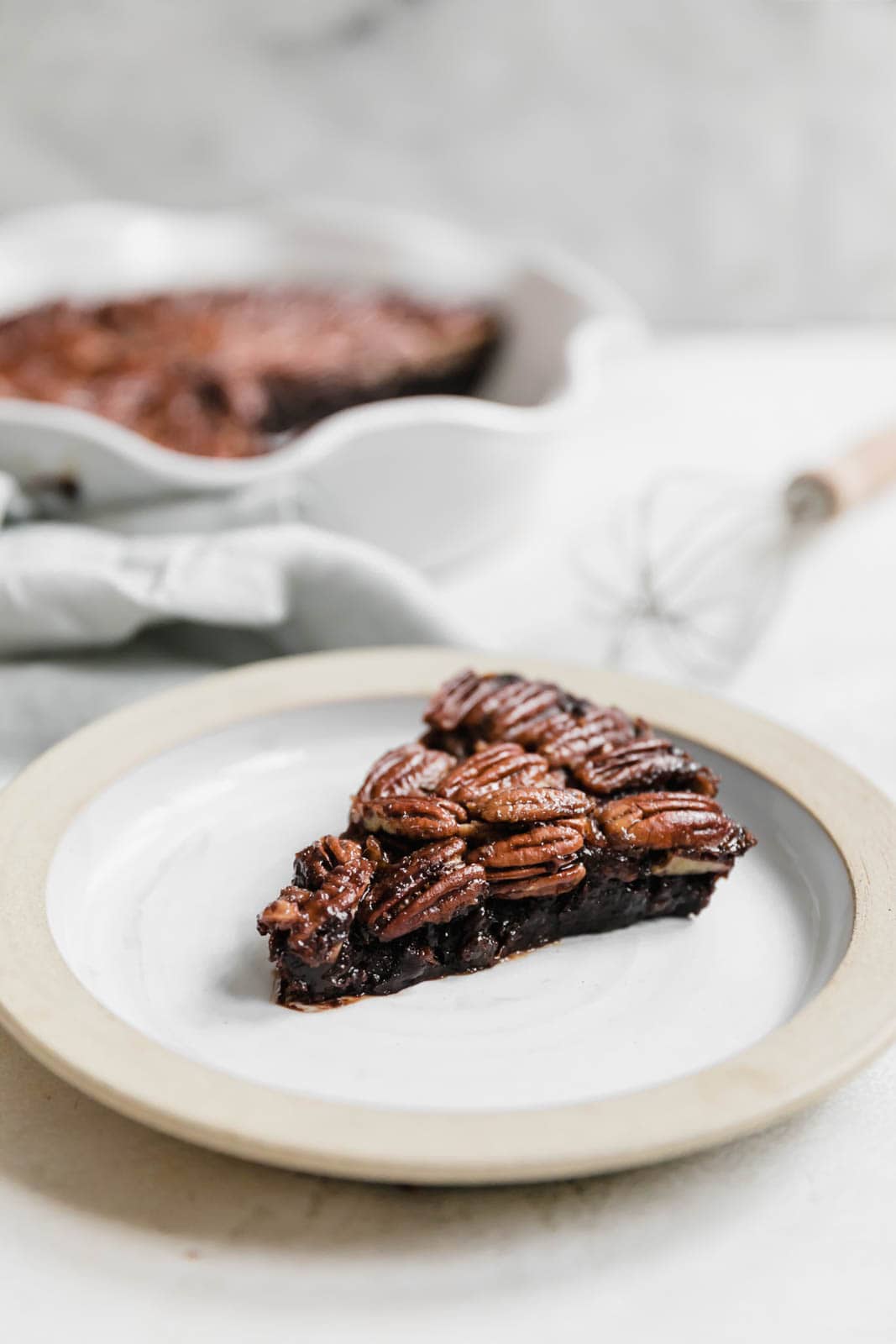 Brownie Pecan Pie on a plate