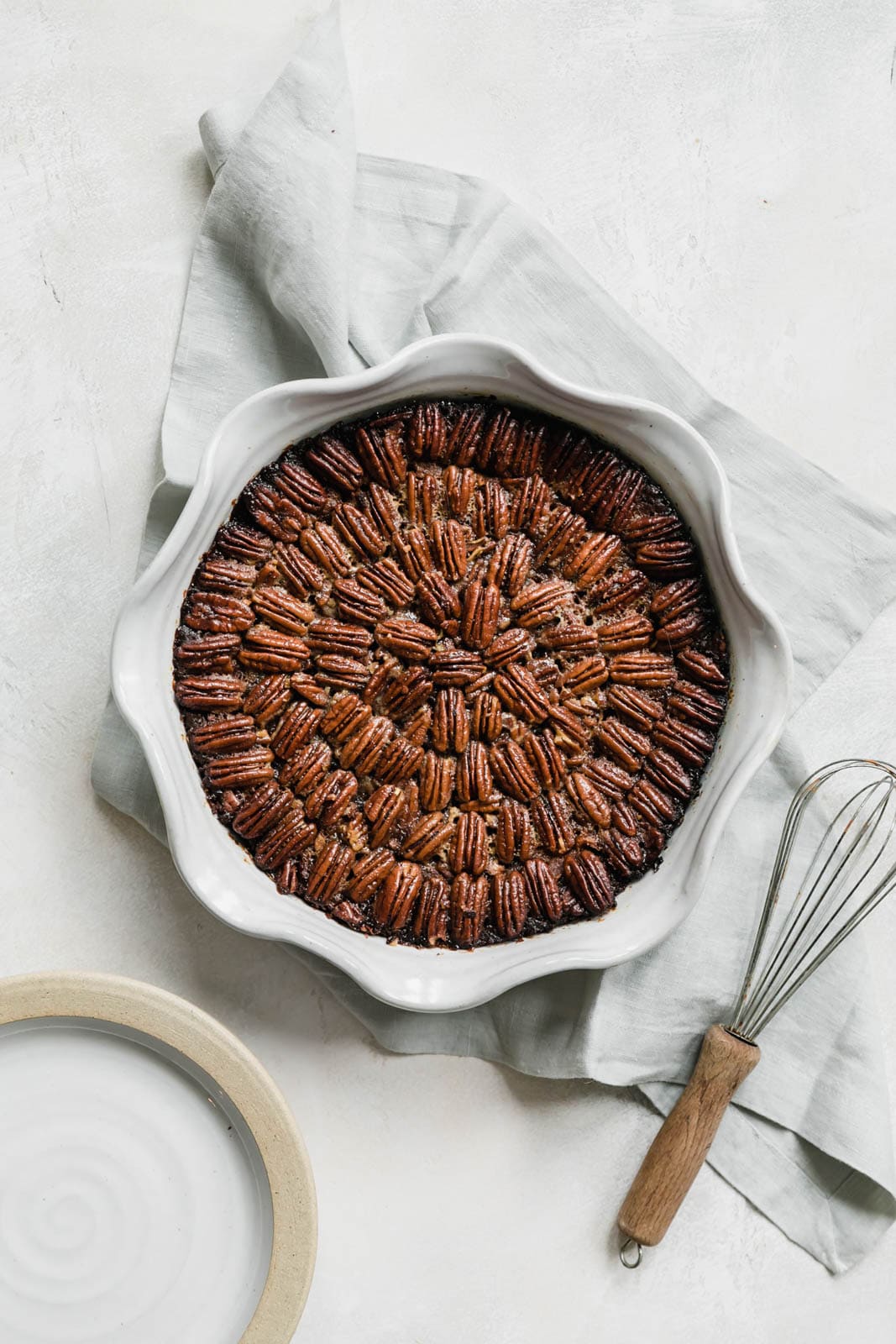 Brownie Pecan Pie in pie plate