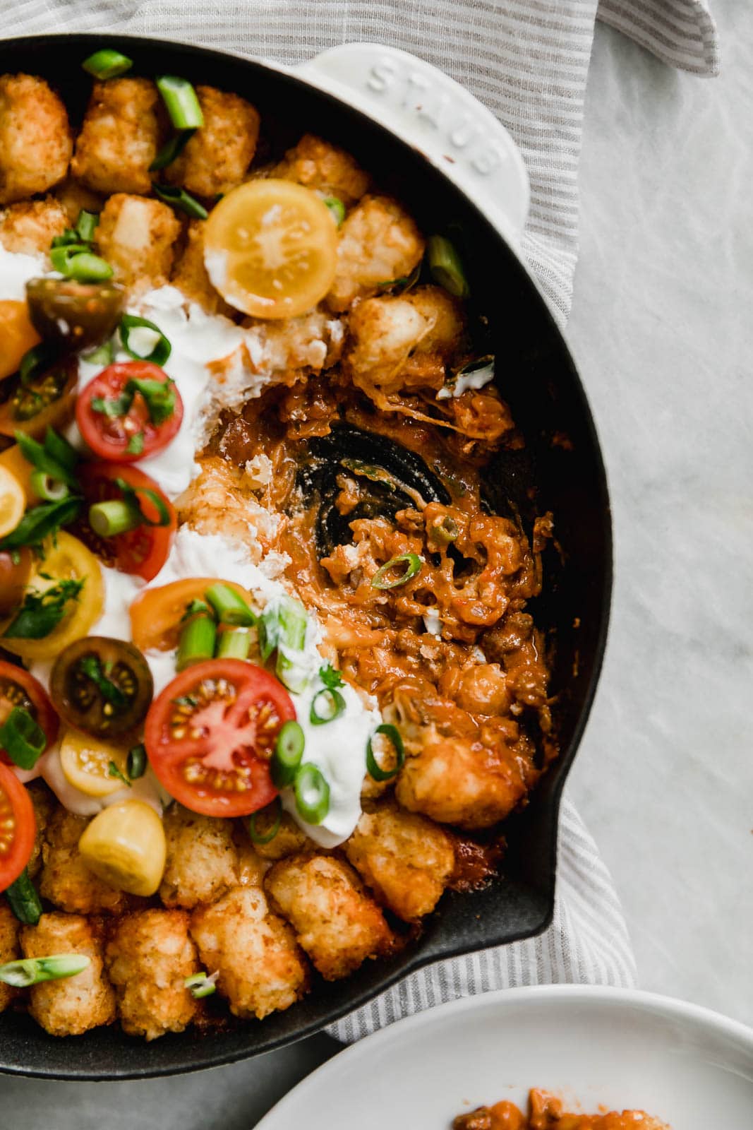 tater tot casserole in a skillet