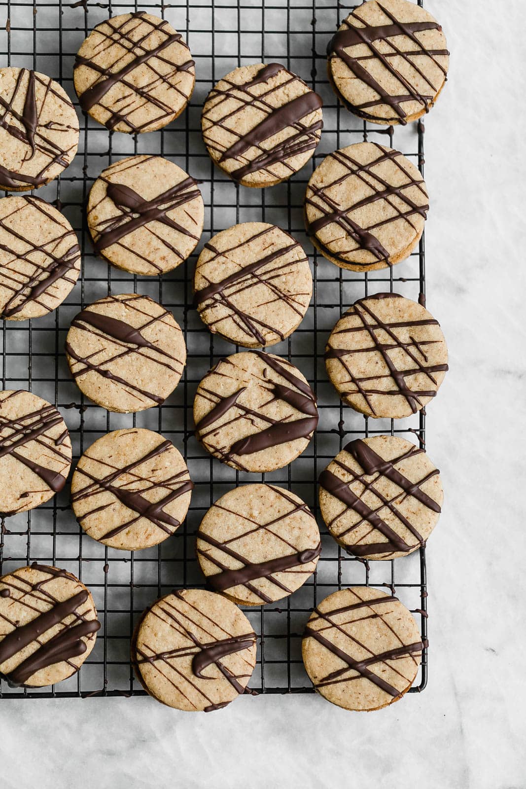 Hazelnut Espresso Sandwich Cookies on wire rack