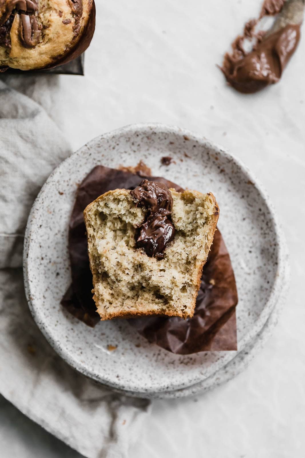 banana nutella muffin cut in half