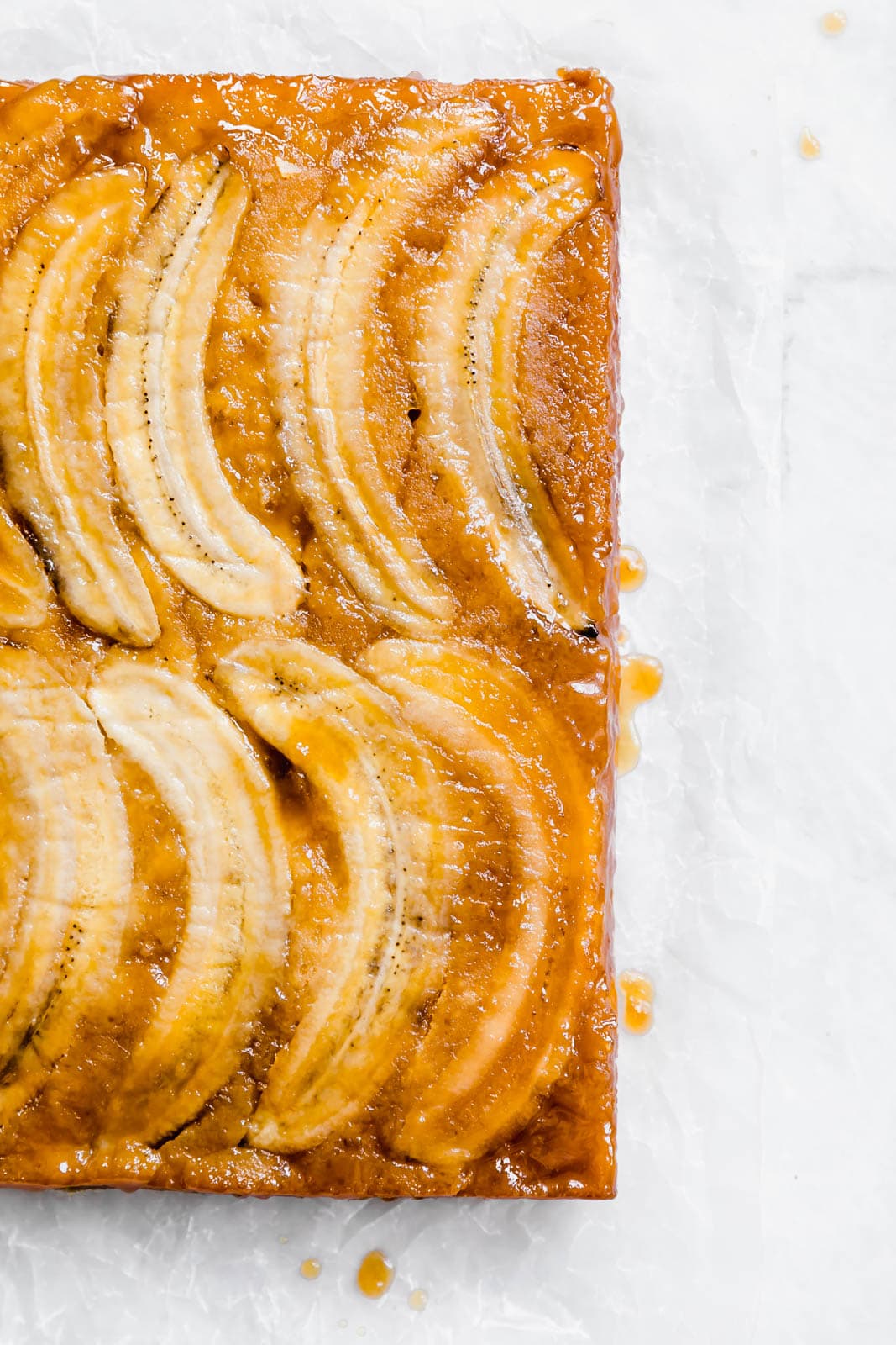 Banana Upside Down Cake on countertop