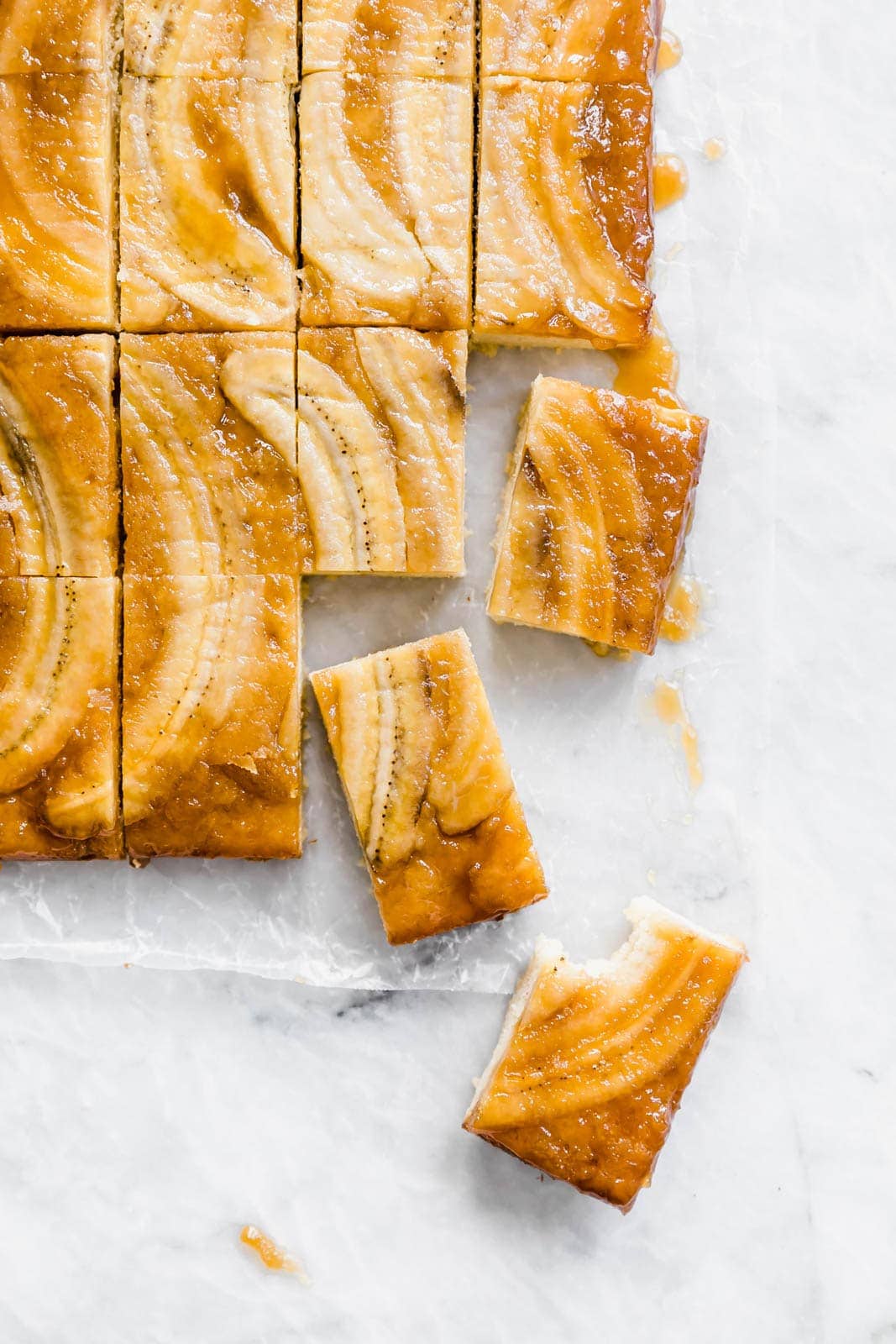 Banana Upside Down Cake on parchment paper
