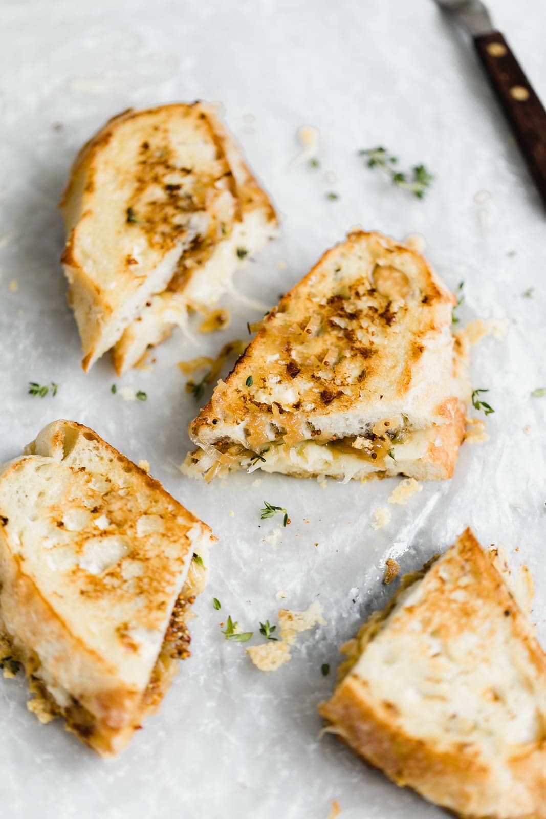 Caramelized Onion, Whole Grain Mustard, and Gruyere Grilled Cheese sandwiches