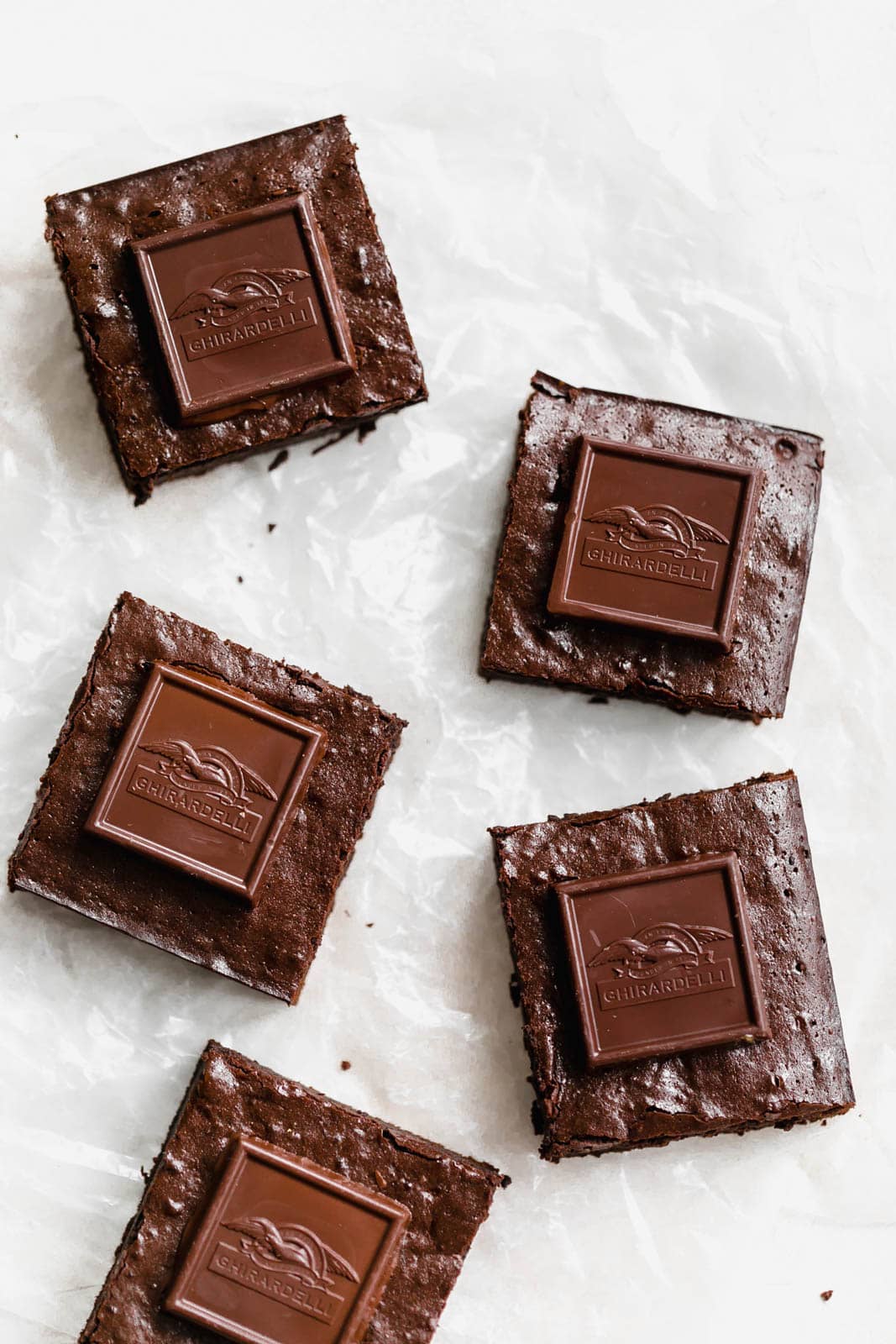 Chocolate Caramel Brownies on wax paper