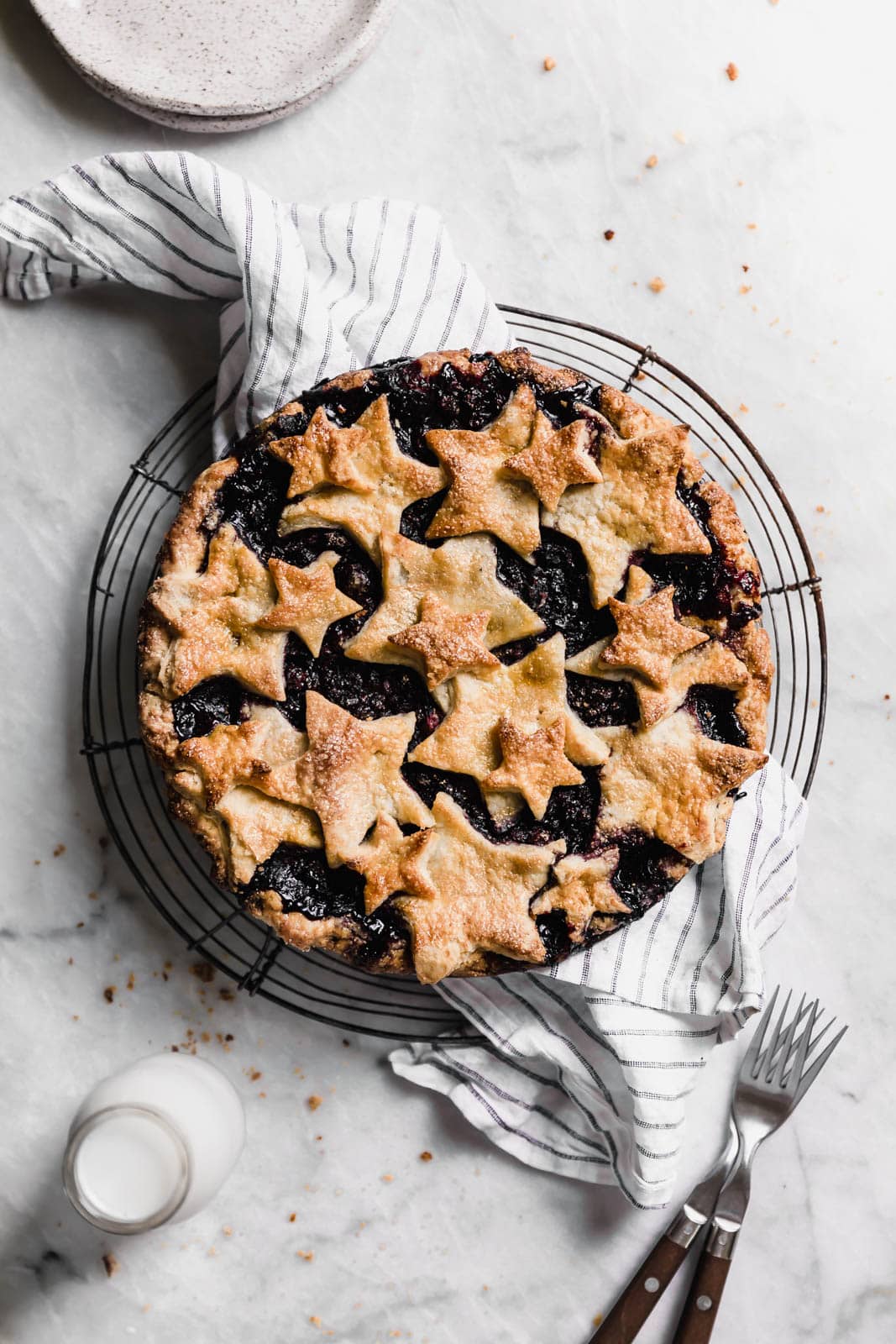 blueberry pie on a cooling rack