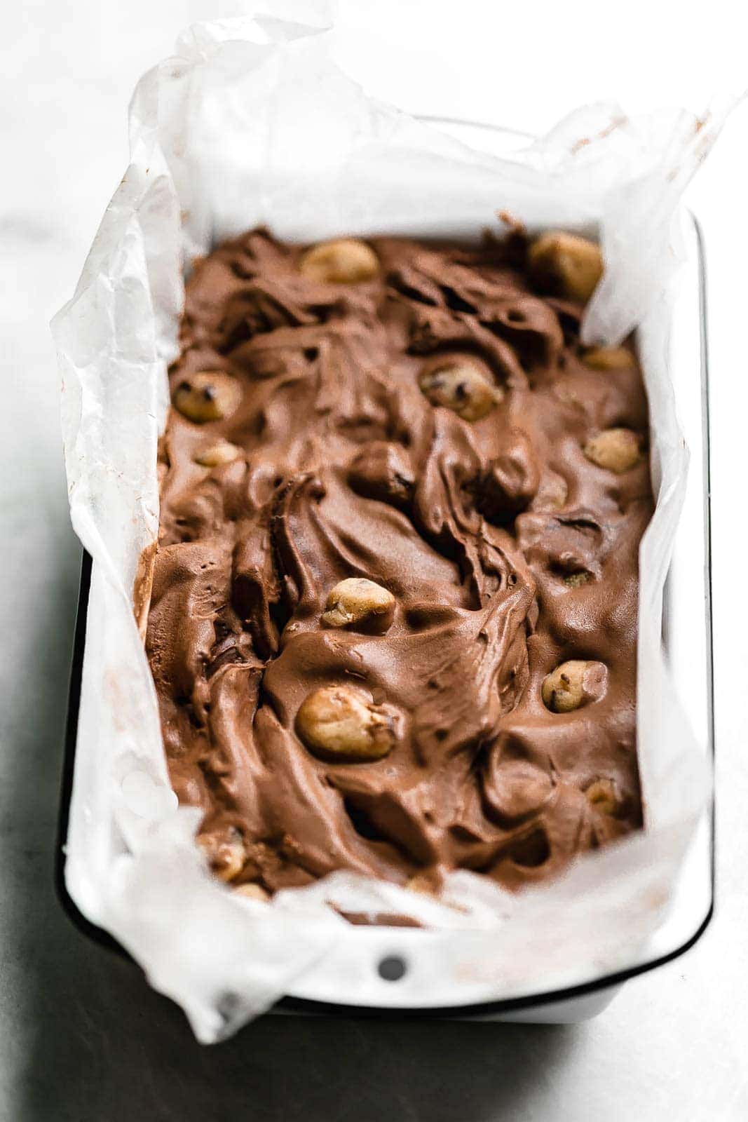 A creamy, dreamy Double Dark Chocolate Cookie Dough Ice Cream made with two types of chocolate and homemade cookie dough pieces.