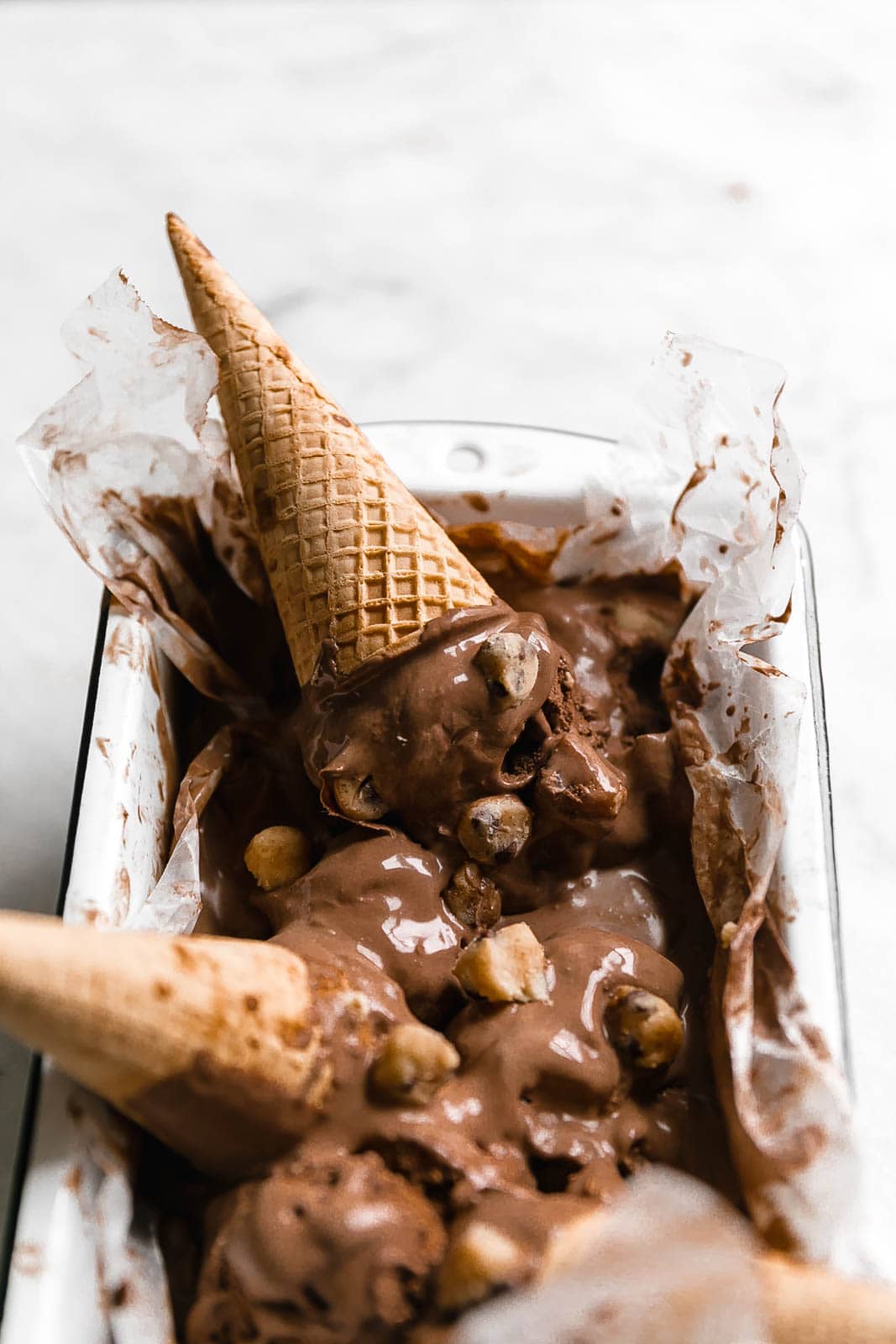 A creamy, dreamy Double Dark Chocolate Cookie Dough Ice Cream made with two types of chocolate and homemade cookie dough pieces.