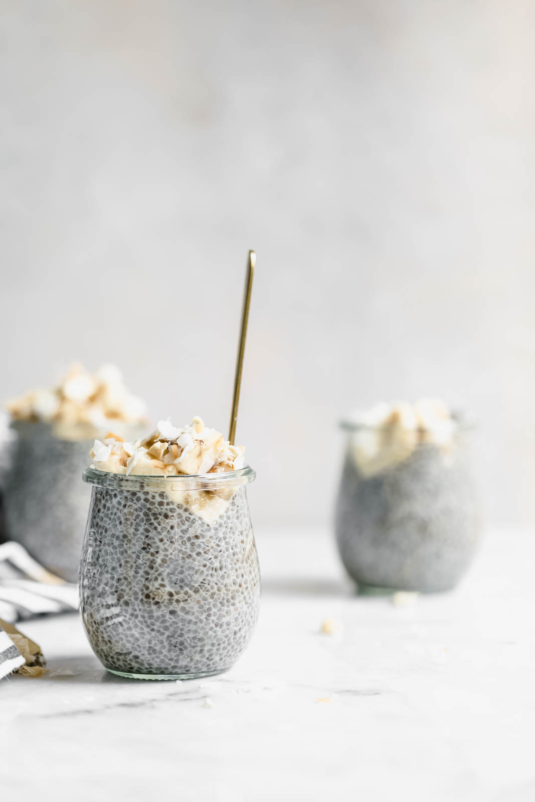 Creamy coconut chia pudding on counter