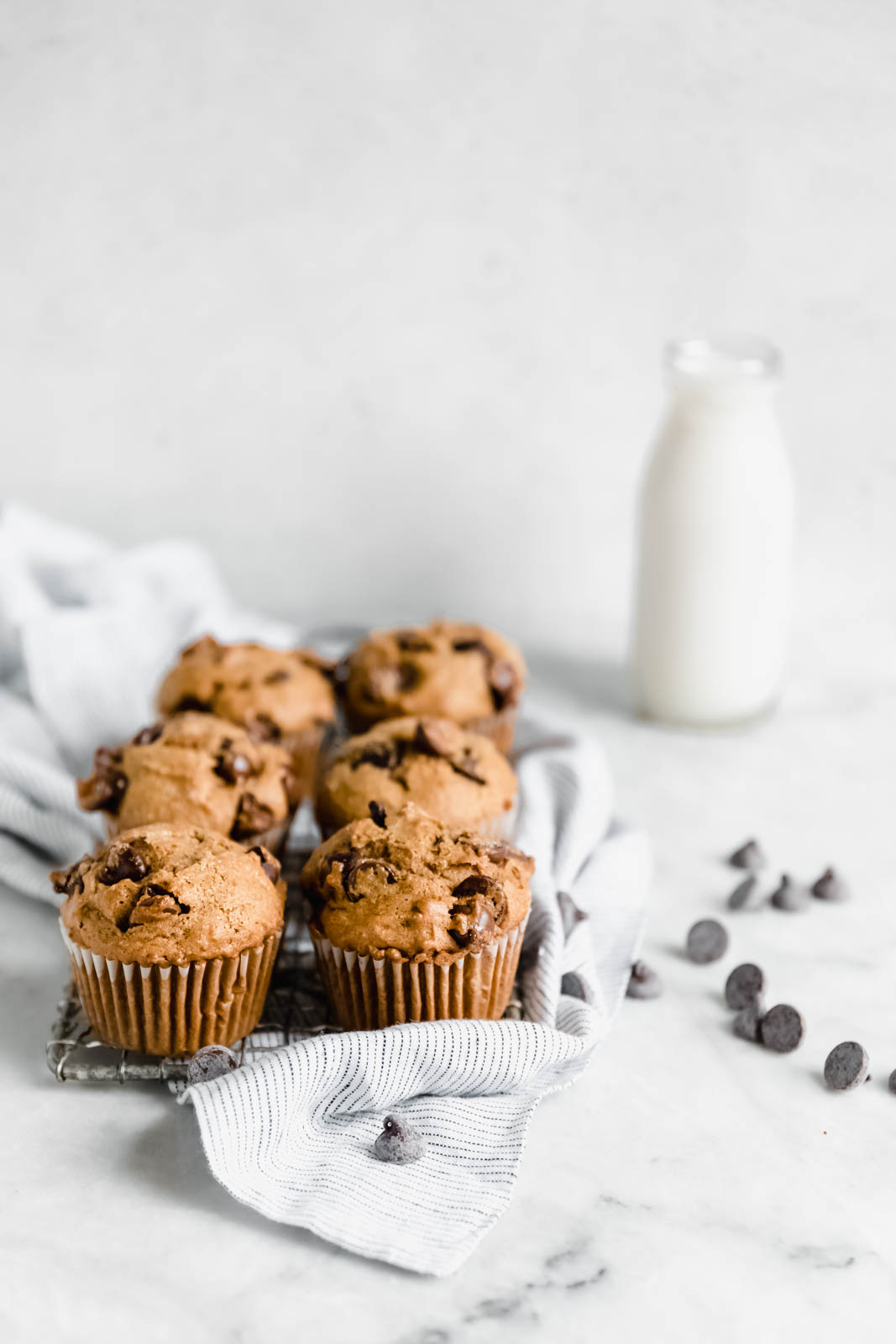 Pumpkin Chocolate Chip Muffins with glass of milk