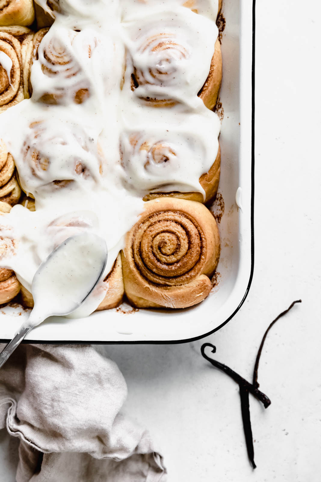 The softest, most perfect Cinnamon Buns I've ever had, made with vanilla beans and a cream cheese frosting. Well worth the effort!!!