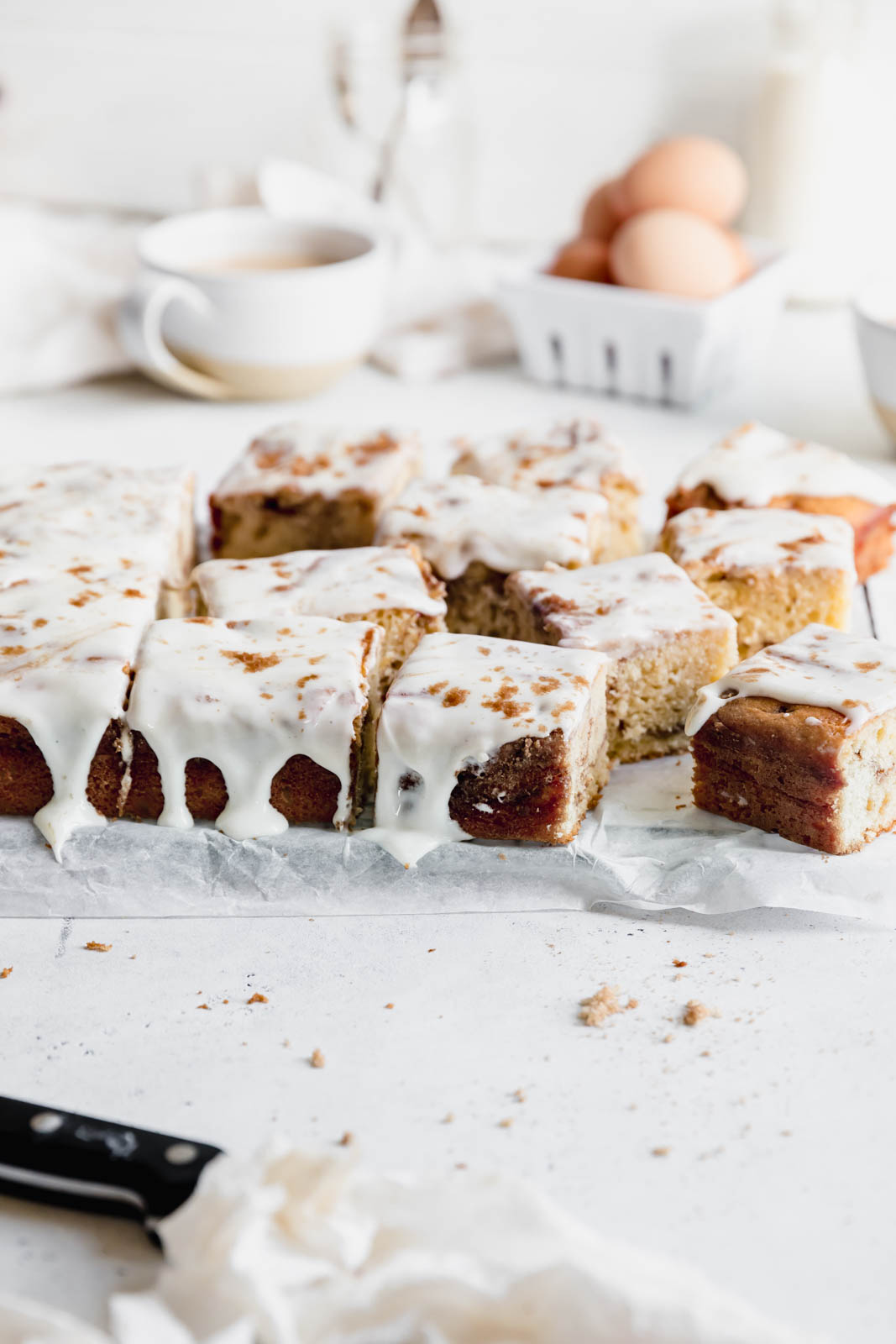 Buttery cinnamon roll cake swirled with ribbons of cinnamon and topped with a cream cheese glaze. All the decadence of a Cinnabon in half the time.