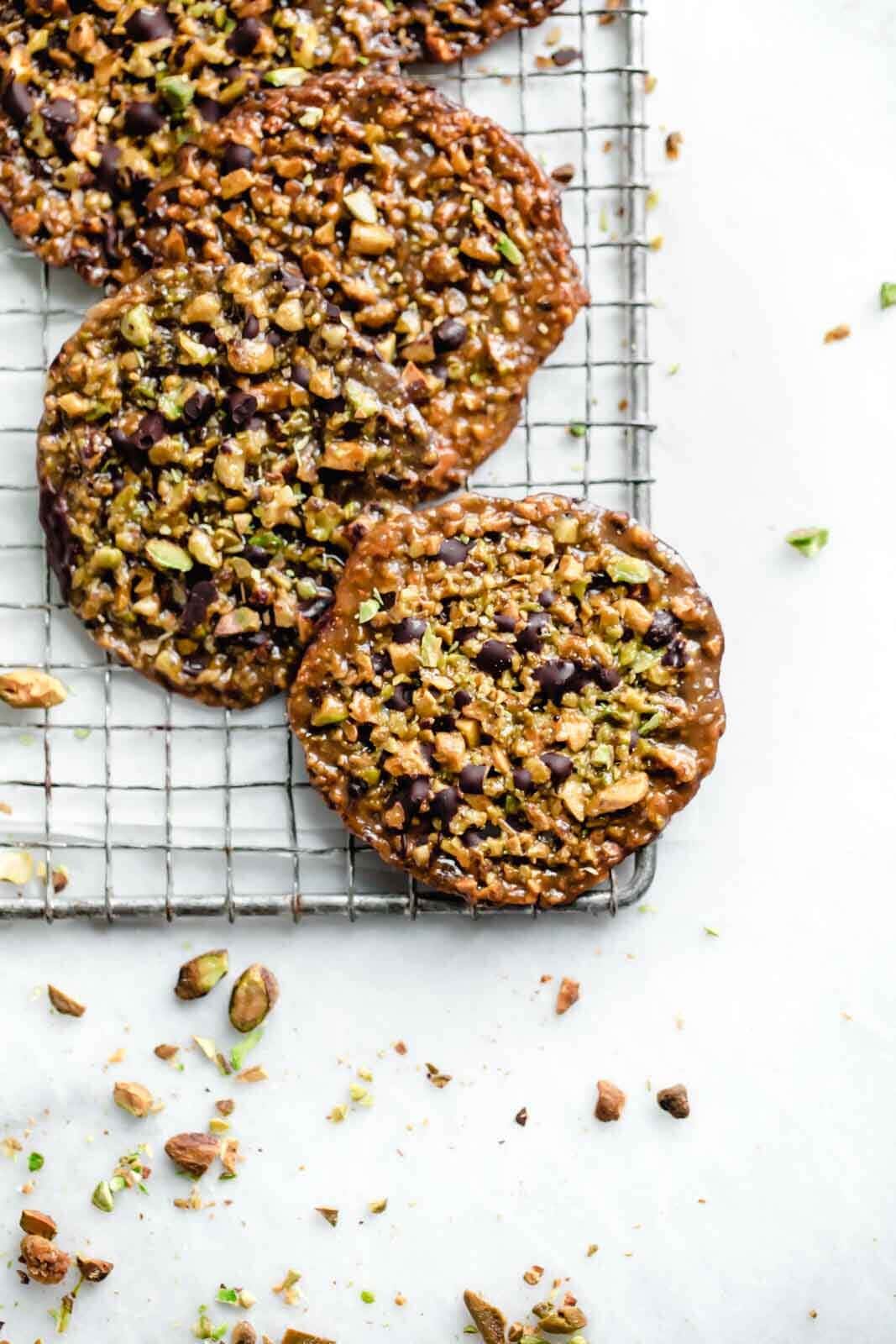 homemade lace cookies coated in chocolate