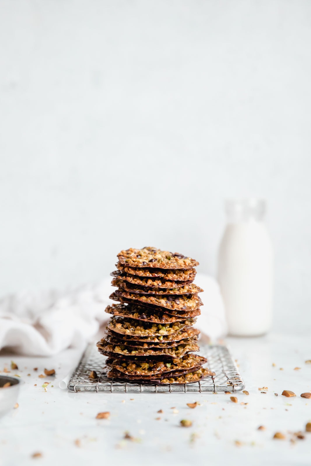 crunchy homemade lace cookies in a stack