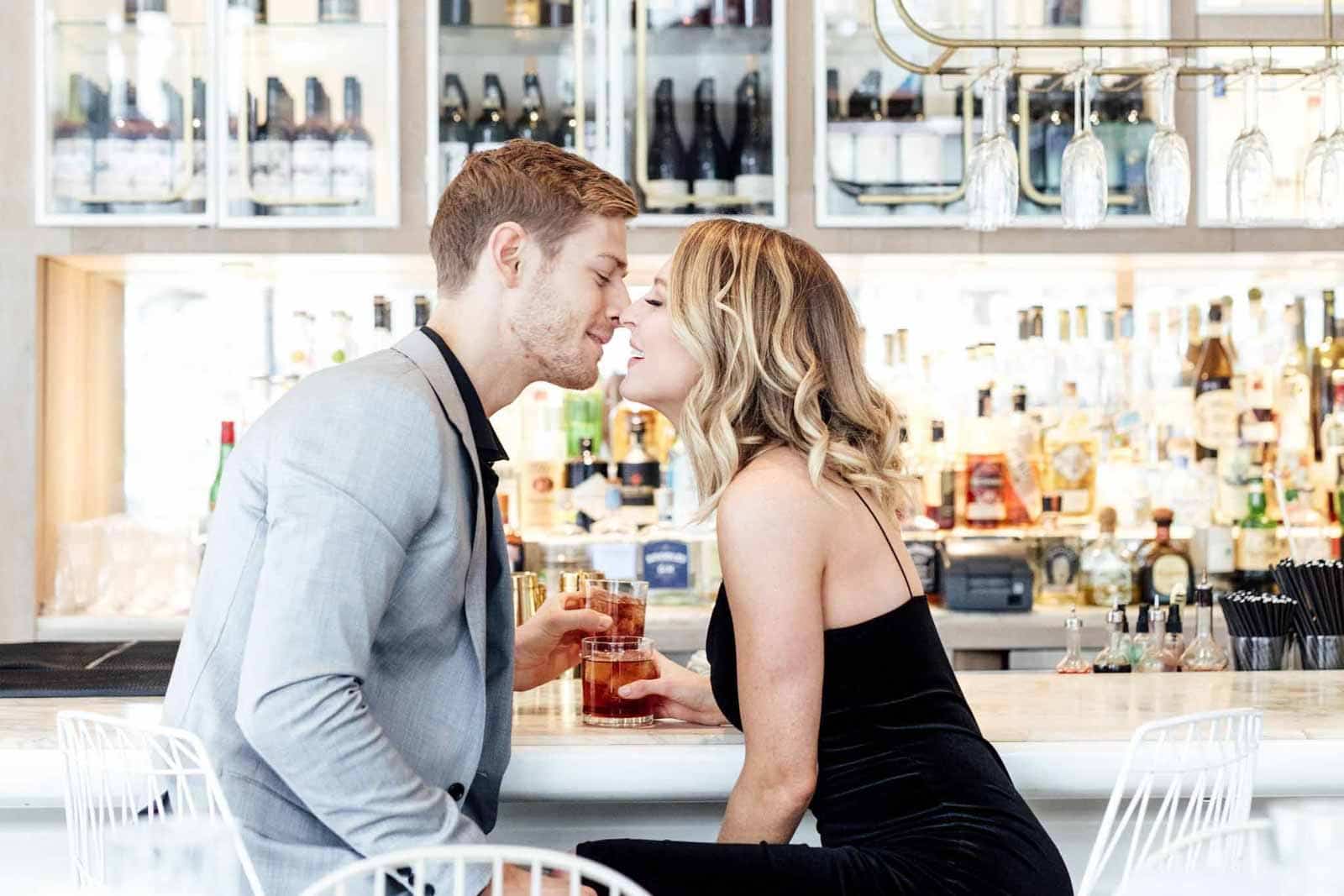 A modern and bright Restaurant Engagement Photo Shoot in downtown Toronto