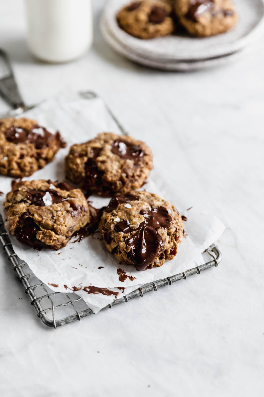 Yes these Tahini Oatmeal Chocolate Chunk Cookies are vegan, gluten free, and refined sugar free, but they sure as heck don't taste like health food. DROOL.