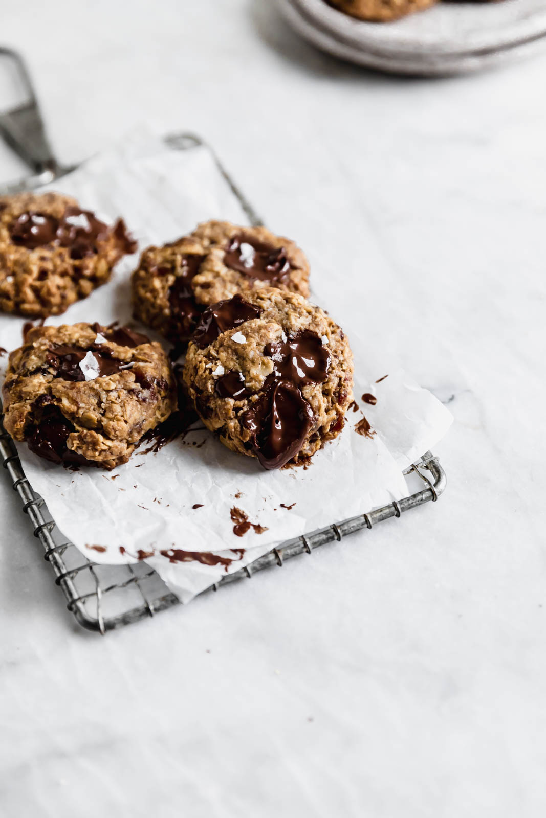 Yes these Tahini Oatmeal Chocolate Chunk Cookies are vegan, gluten free, and refined sugar free, but they sure as heck don't taste like health food. DROOL.