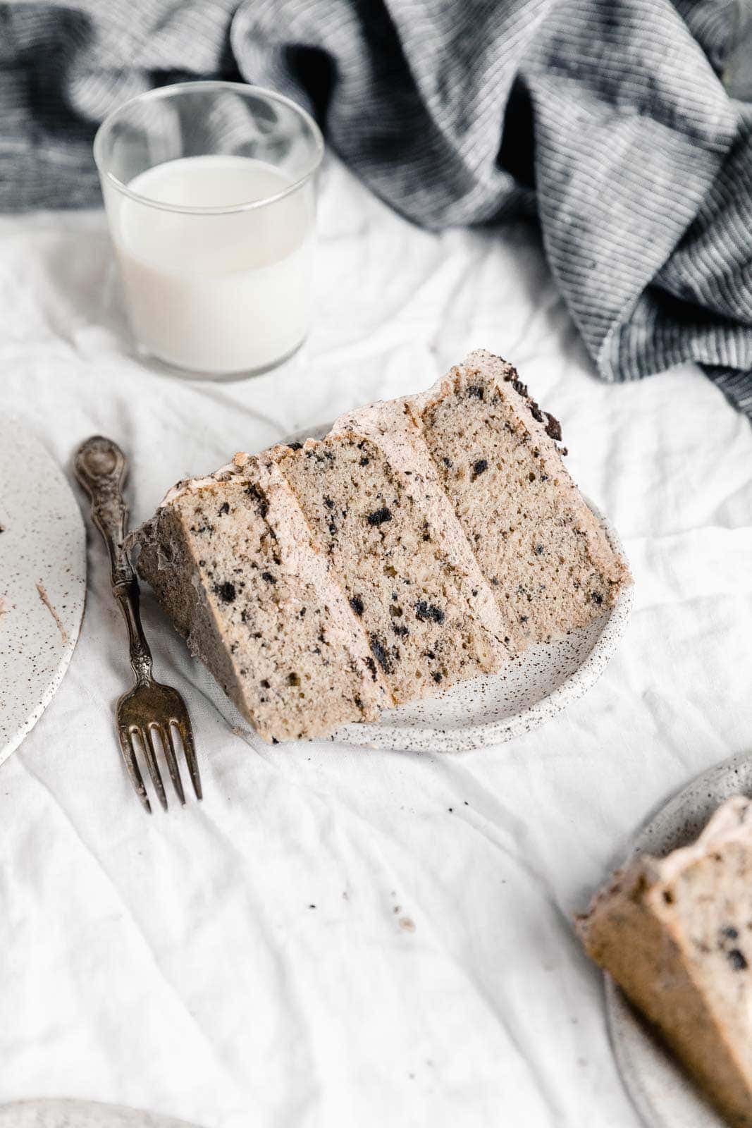 slice of oreo cake with coffee frosting