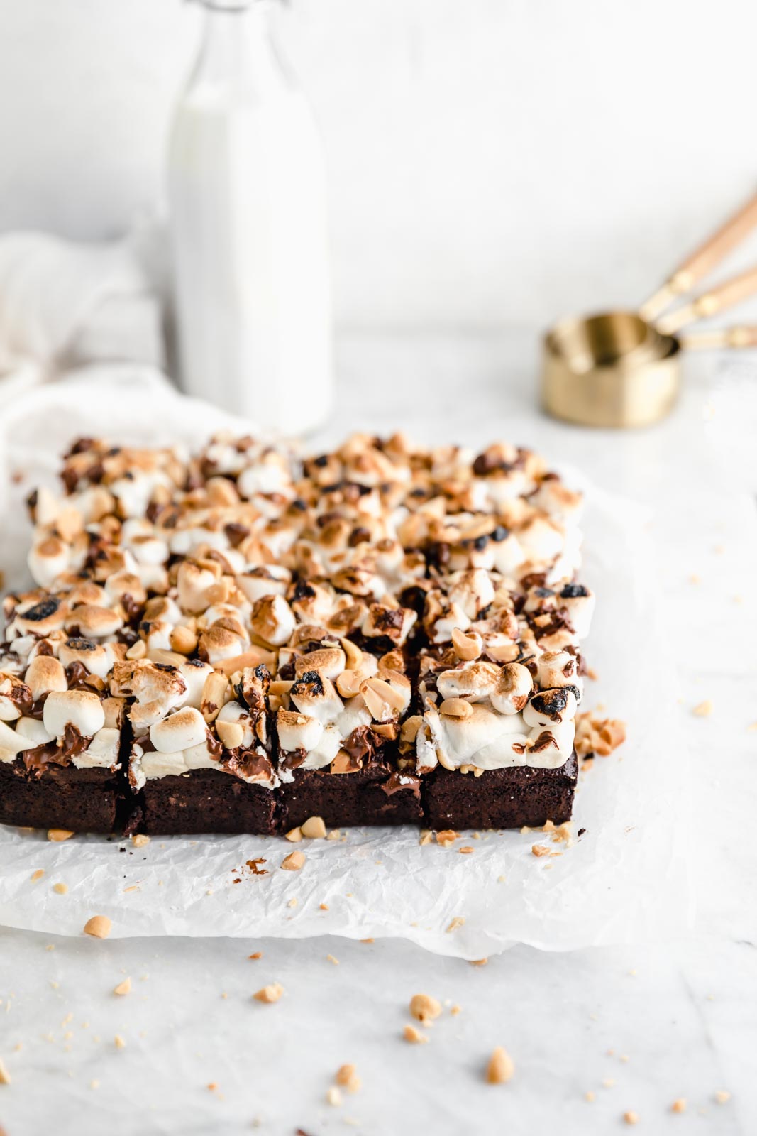 rocky road brownies topped with marshmallows and chocolate