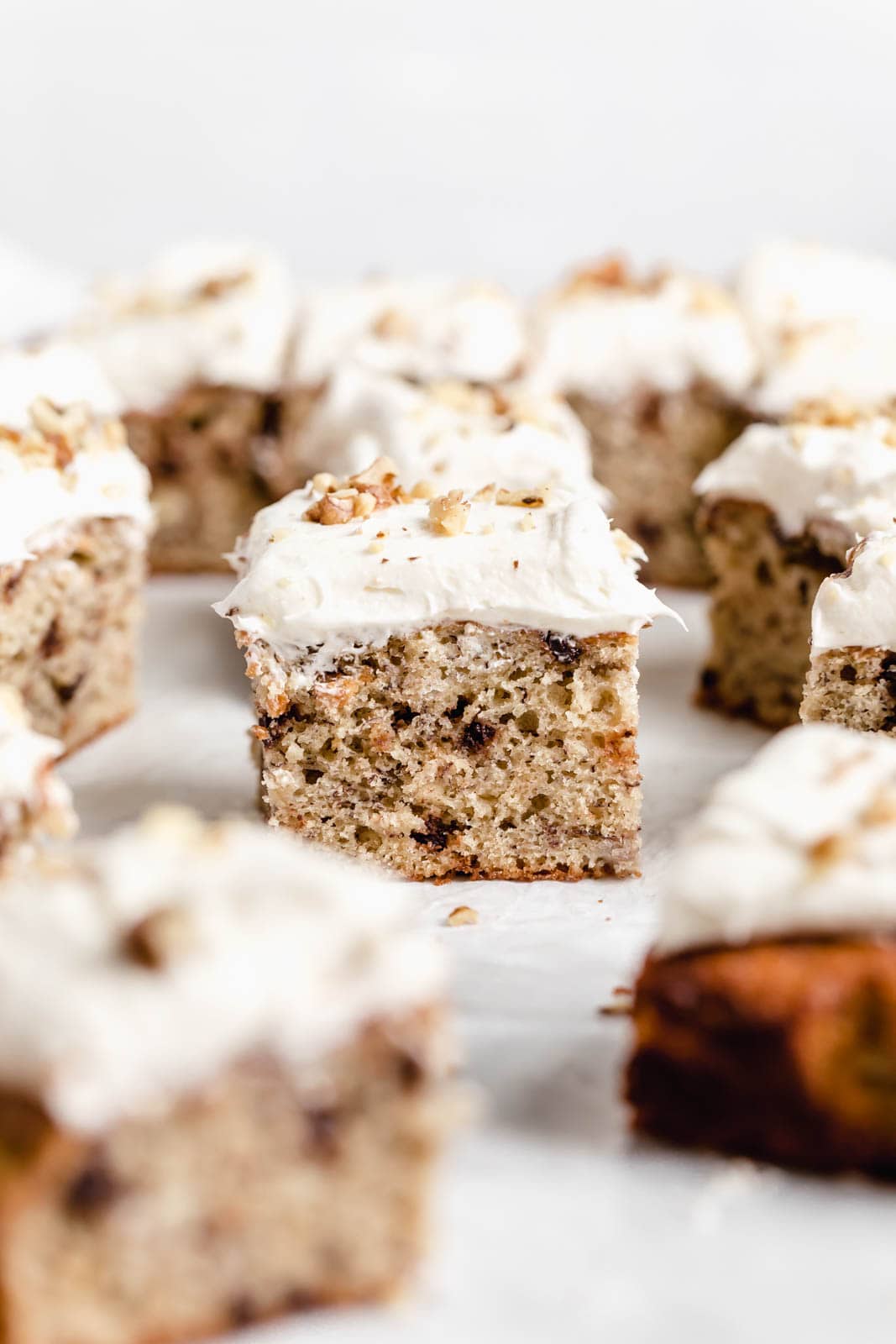 Fluffy and moist brown butter banana cake with cream cheese frosting. YUM.