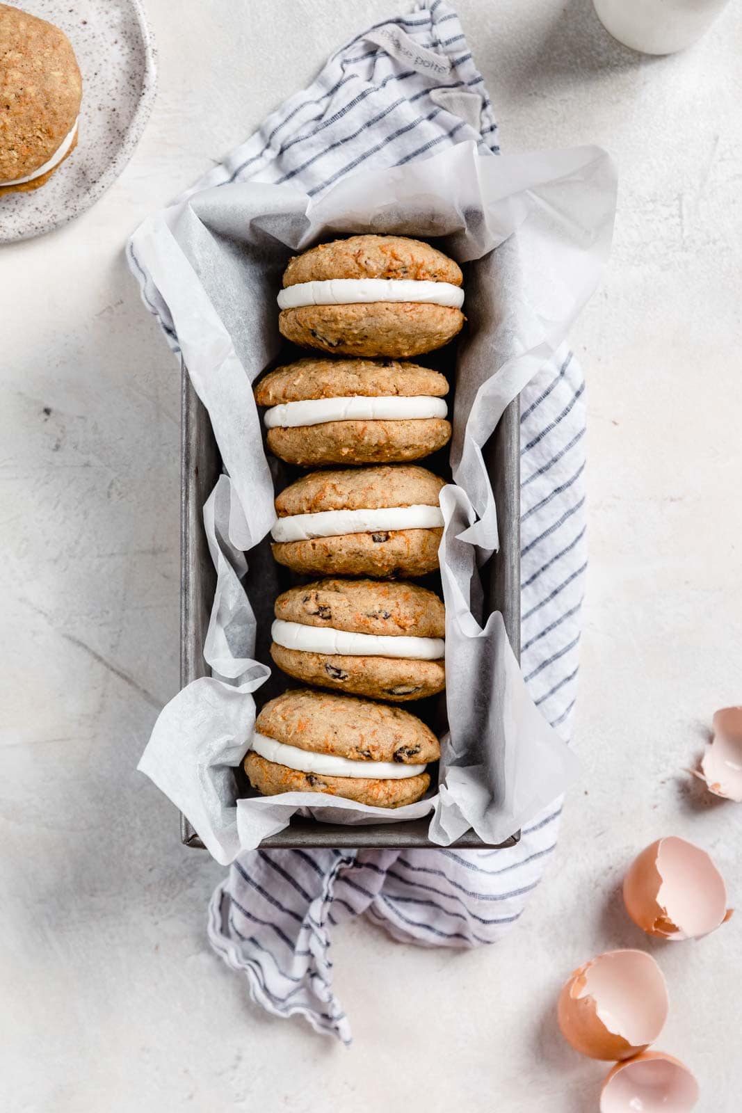 easy carrot cake whoopie pies in a loaf pan