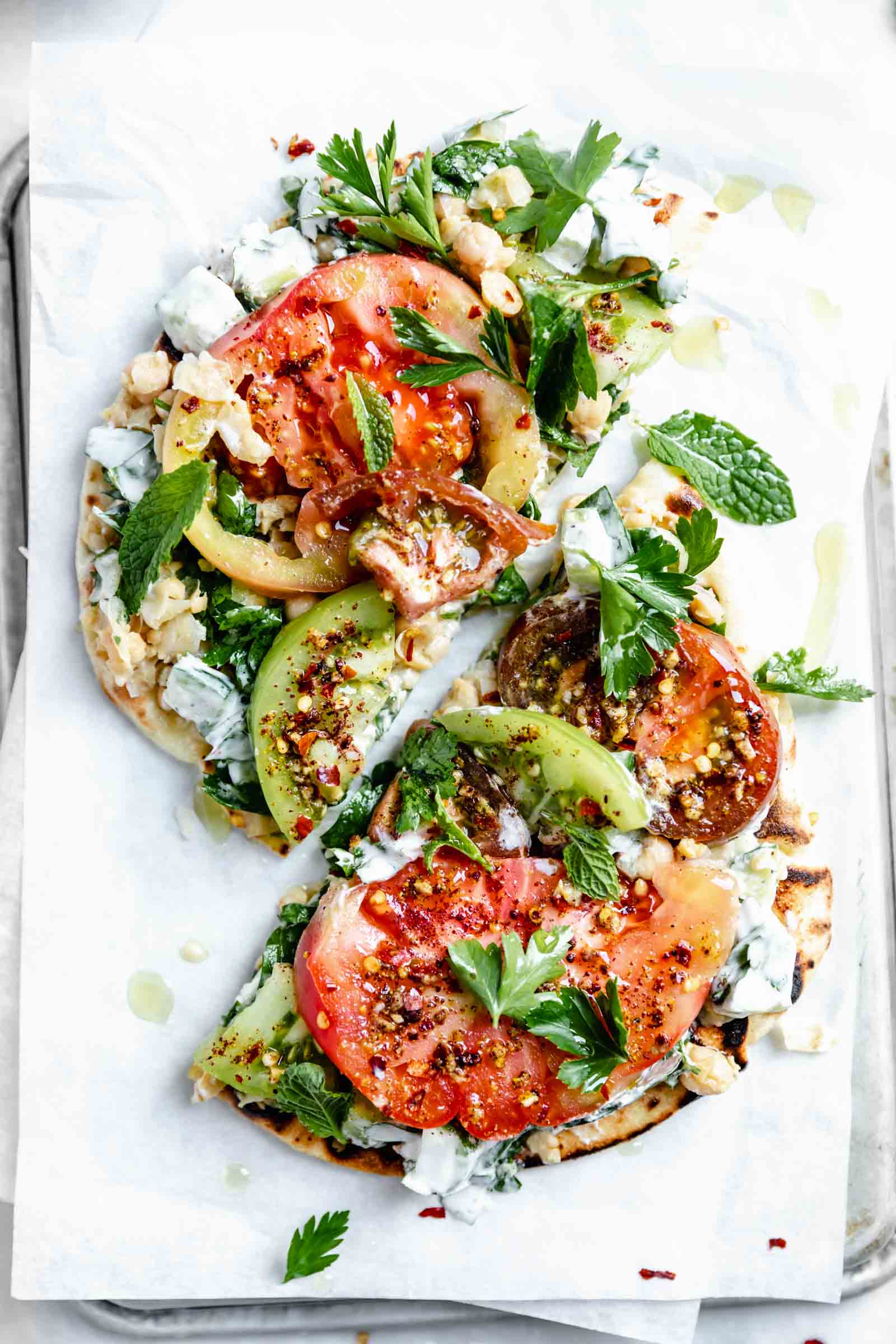 heirloom tomato flatbread with falafel spice