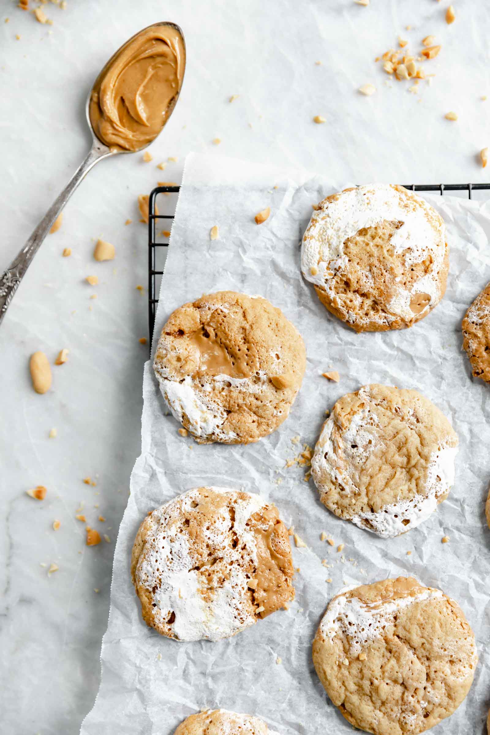 chewy homemade fluffernutter cookies on a cooling rack