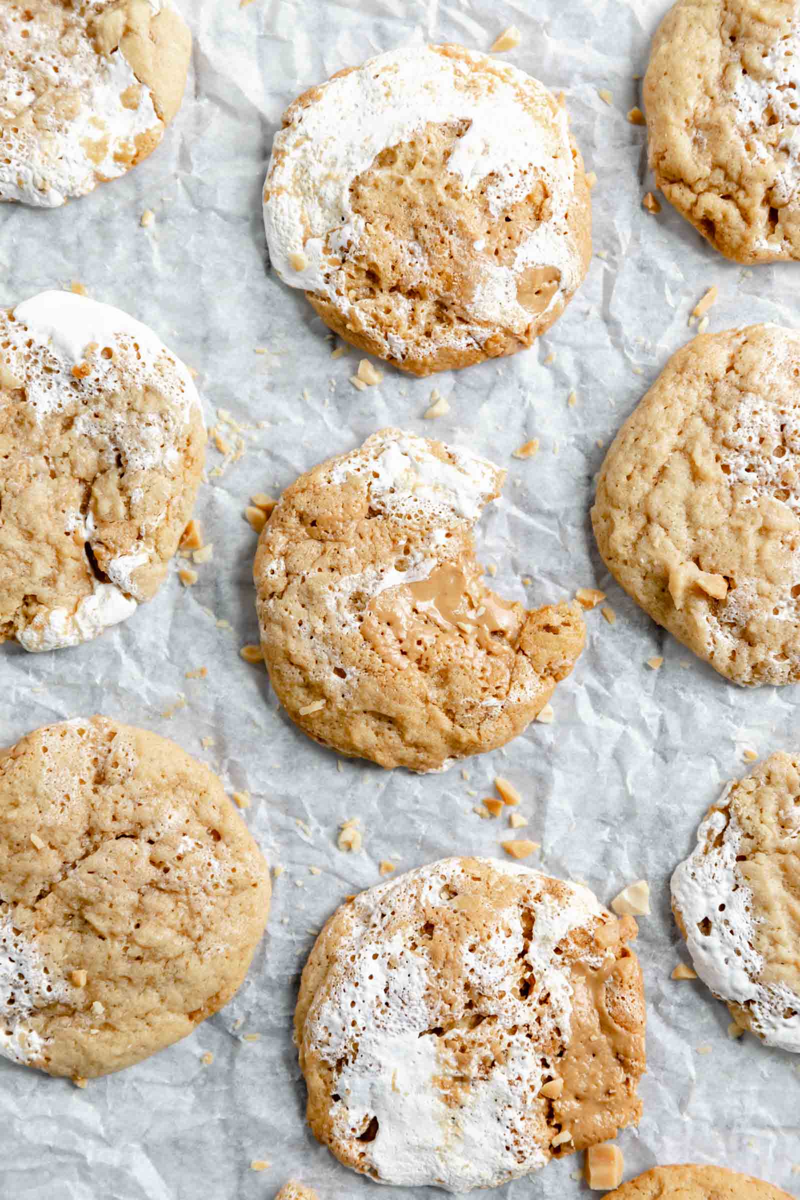 fluffernutter cookies aka thick cookies swirled with peanut butter and marshmallow fluff