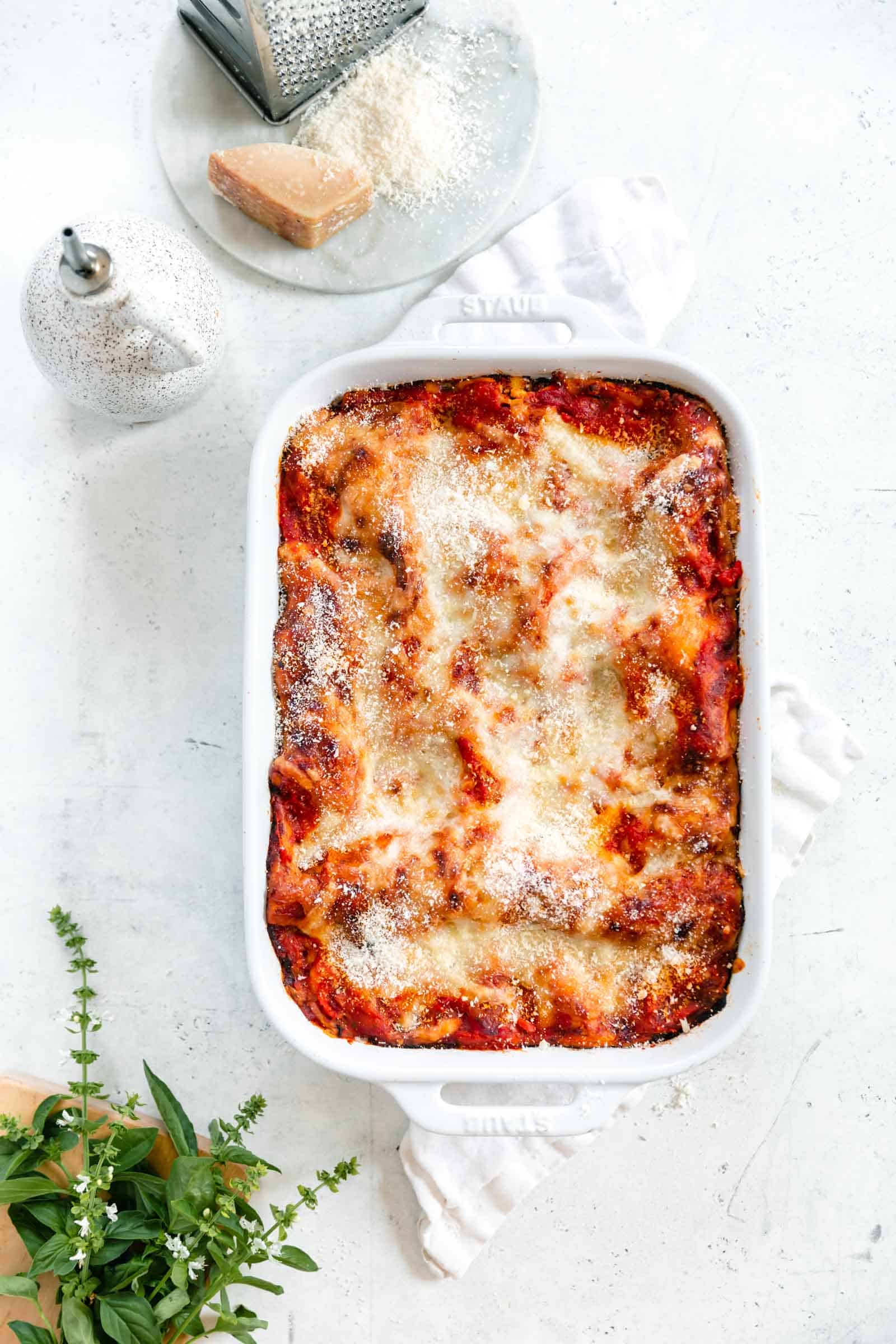 overhead shot of homemade lasagna