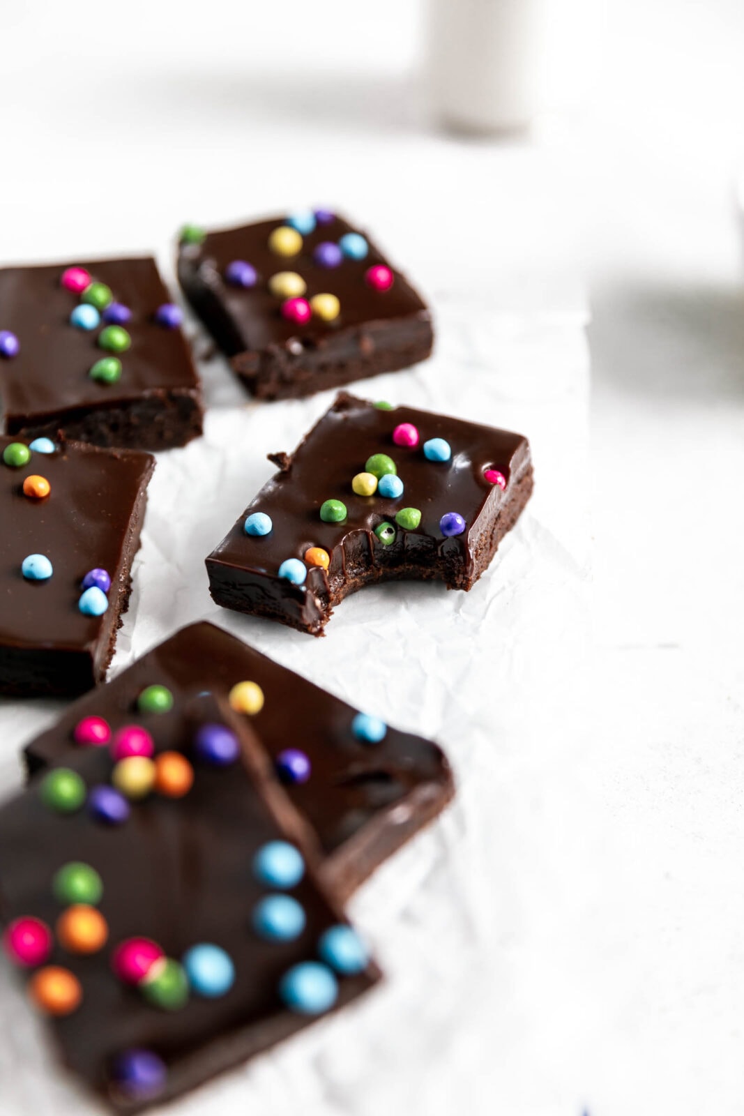 fudgy cosmic brownies with rainbow sprinkles