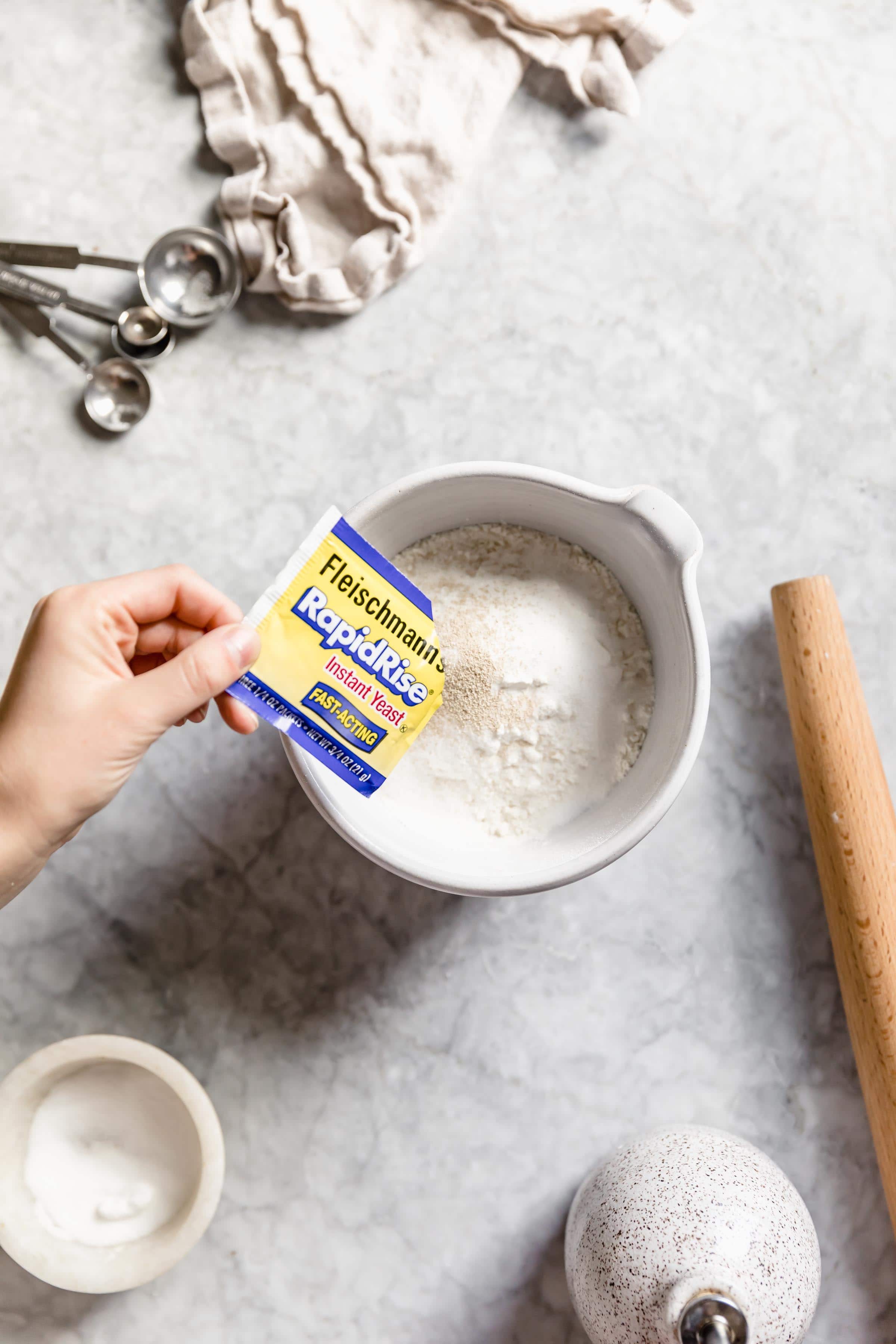 fleischmann's yeast poured into bowl