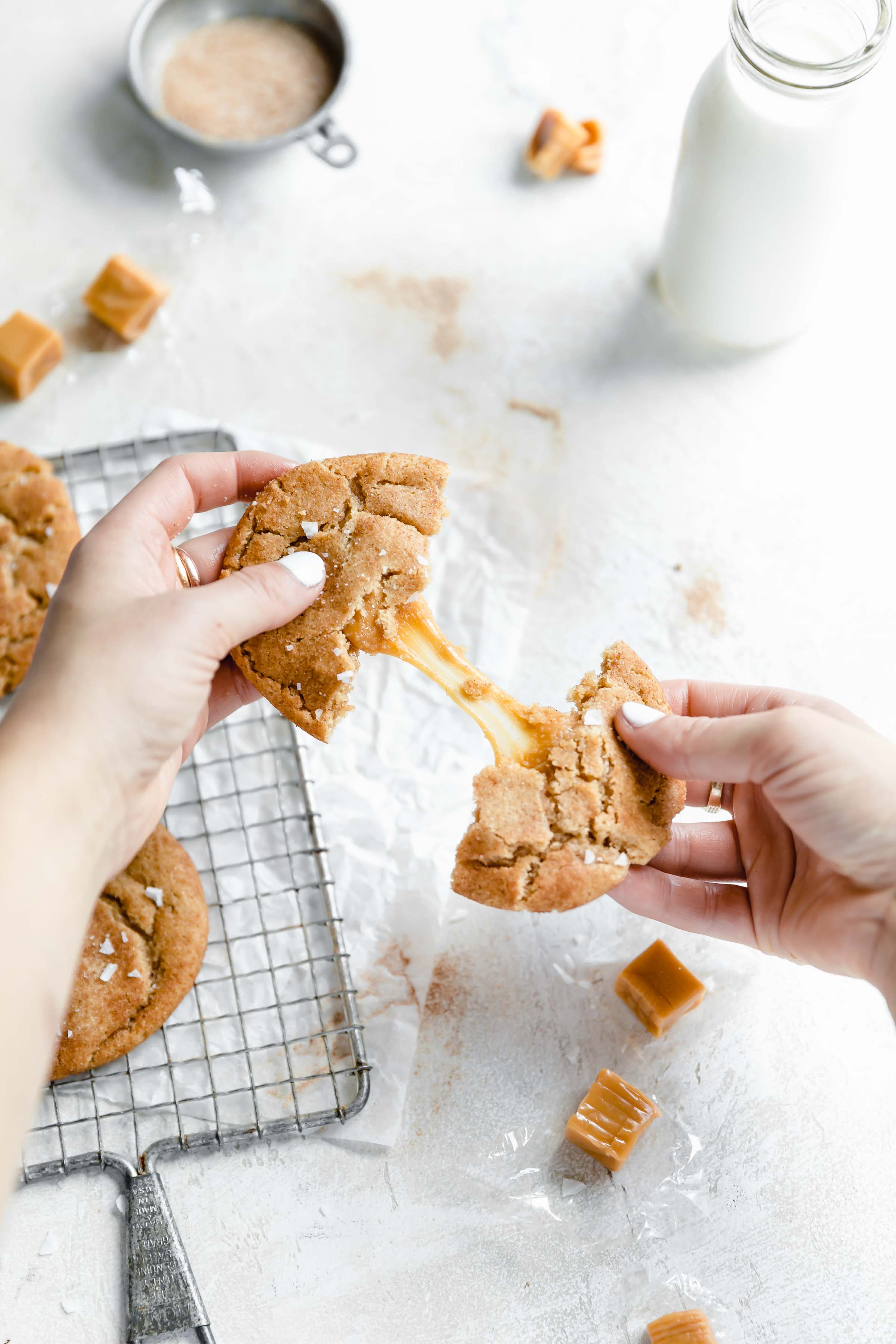 These sinfully delicious caramel stuffed snickerdoodles are our new favorite cookie