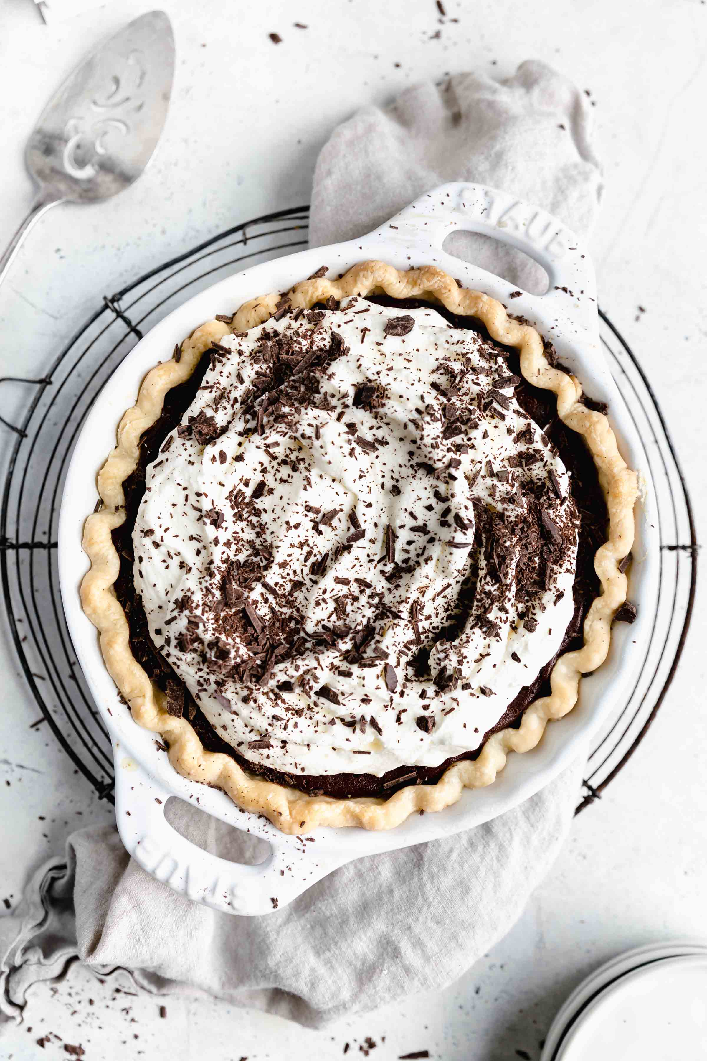 overhead shot of chocolate cream pie