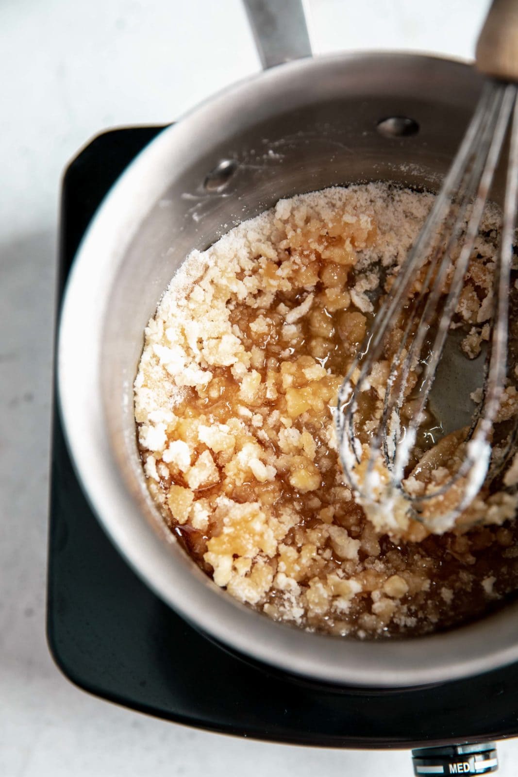 homemade caramel process shot sugar half melted