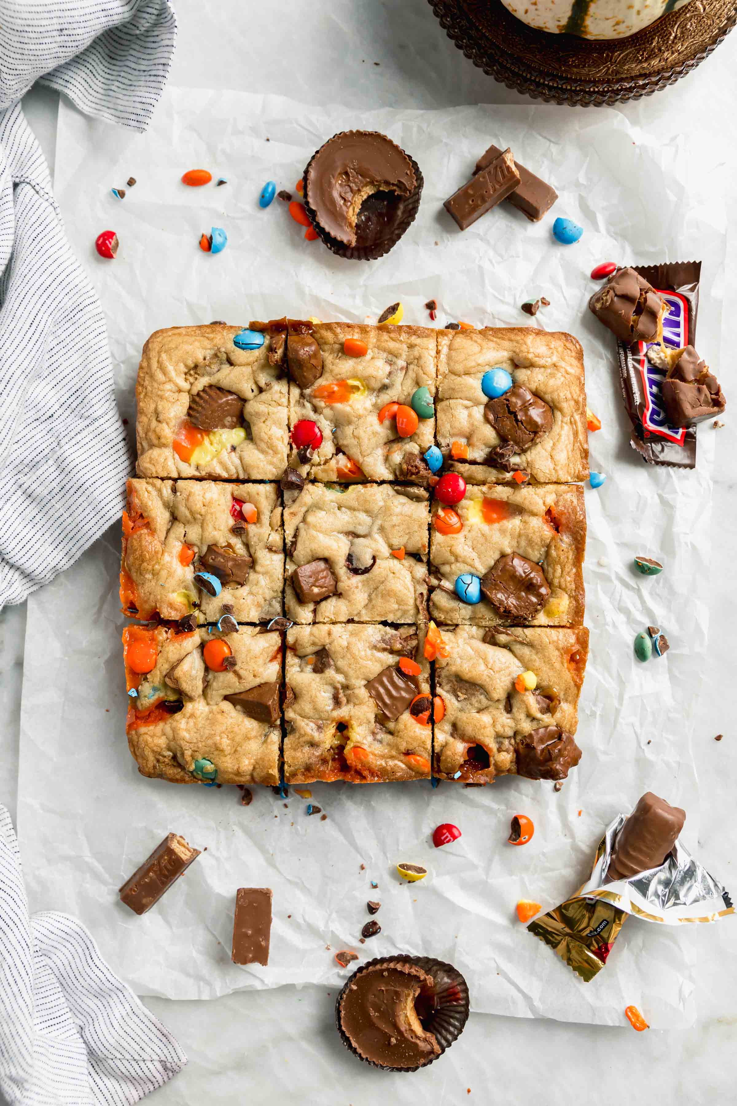 easy halloween candy cookie bars overhead shot