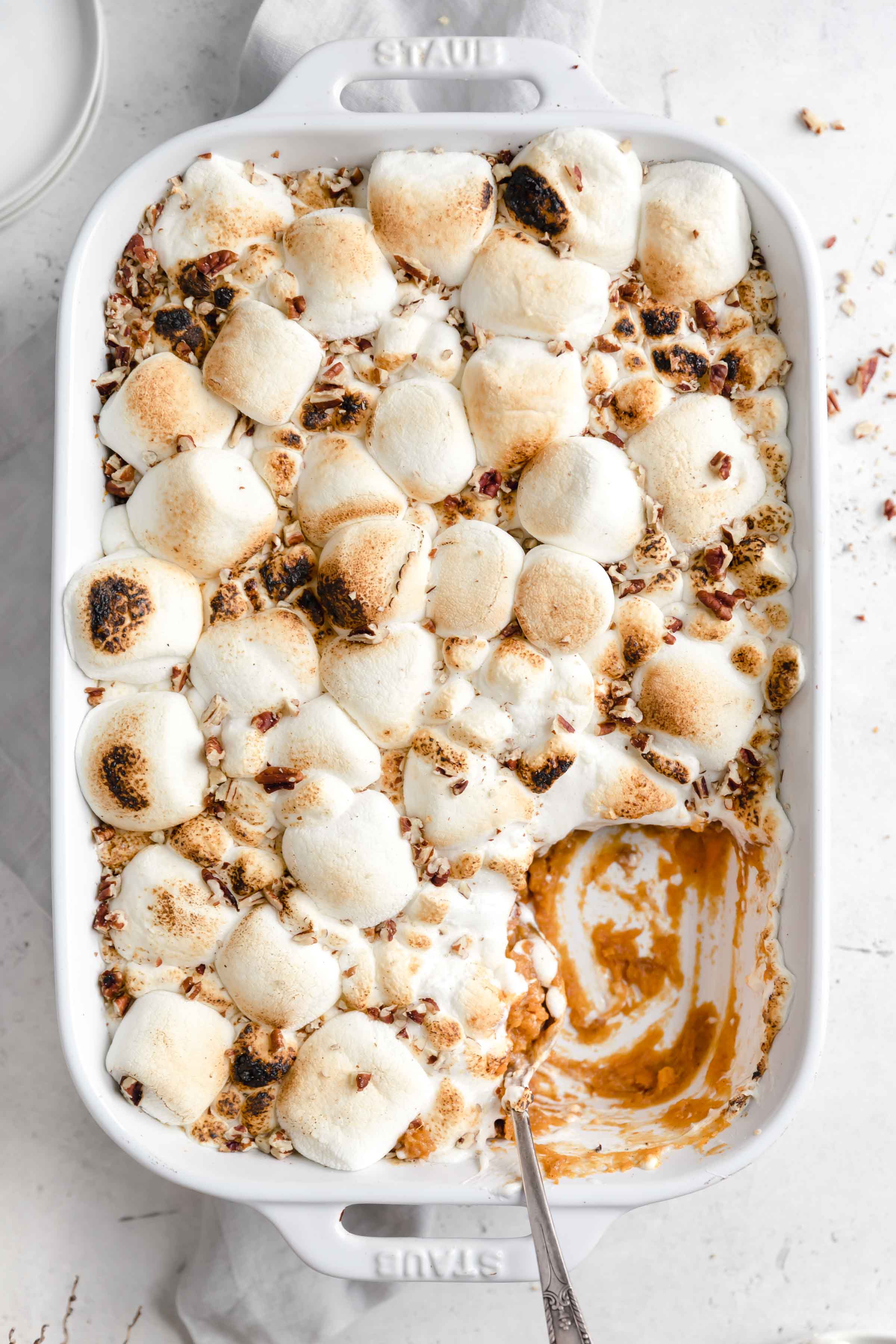 This loaded sweet potato casserole topped with a butter crumb topping AND marshmallows for the ultimate thanksgiving side dish!