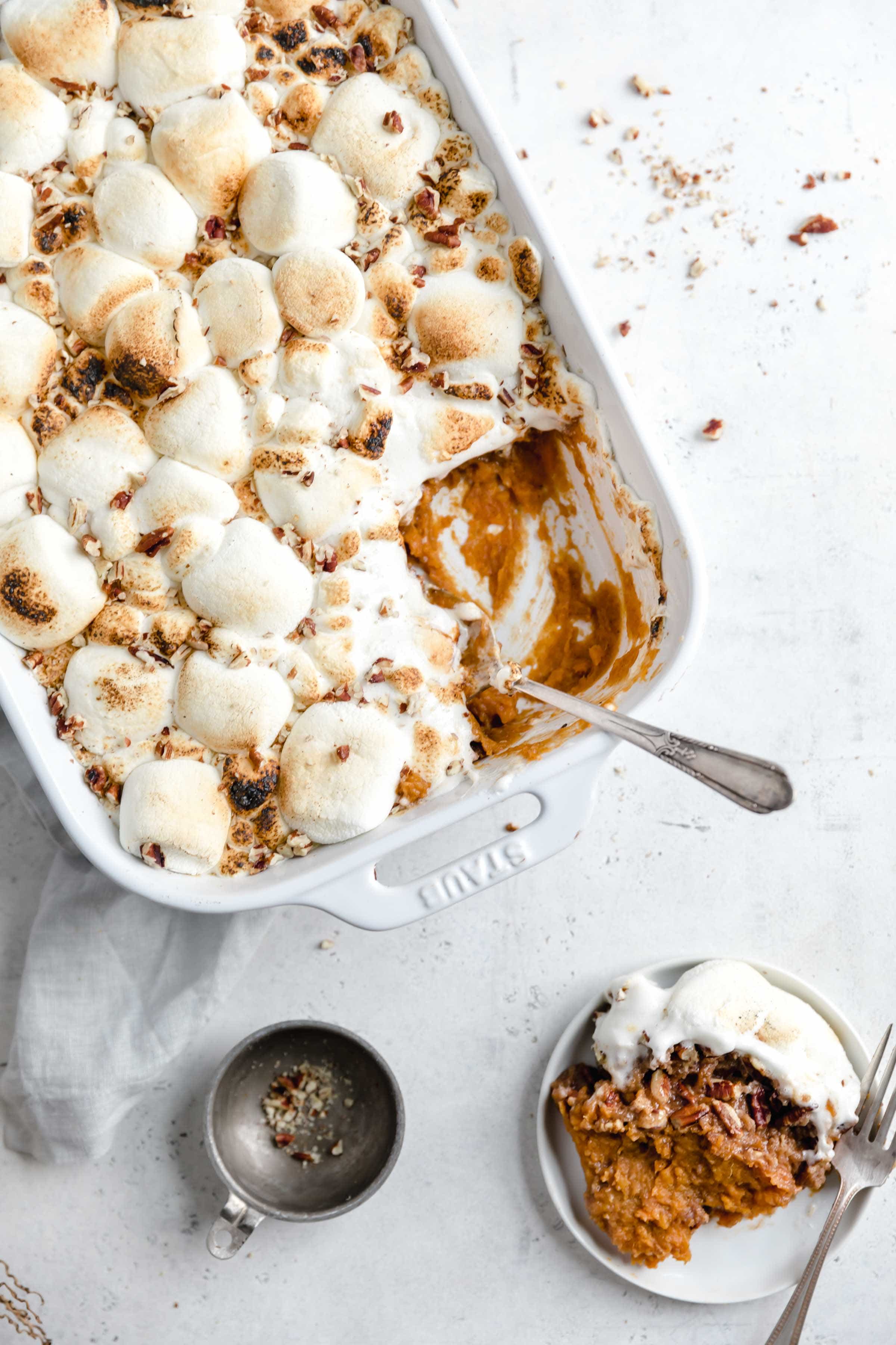 This loaded sweet potato casserole topped with a butter crumb topping AND marshmallows for the ultimate thanksgiving side dish!