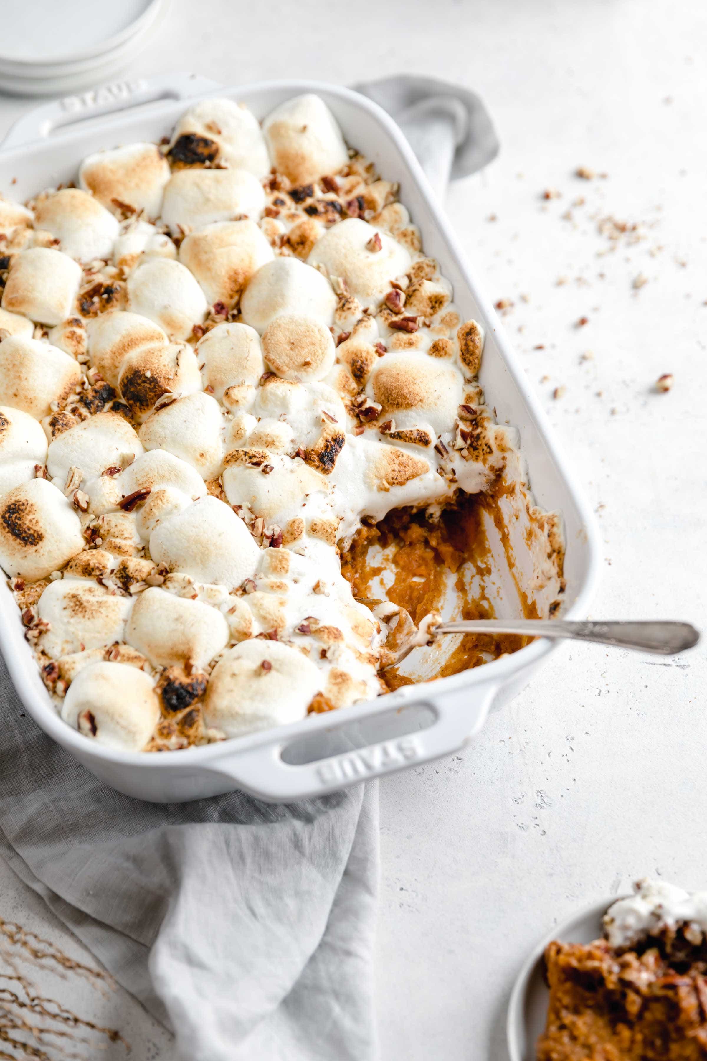 This loaded sweet potato casserole topped with a butter crumb topping AND marshmallows for the ultimate thanksgiving side dish!
