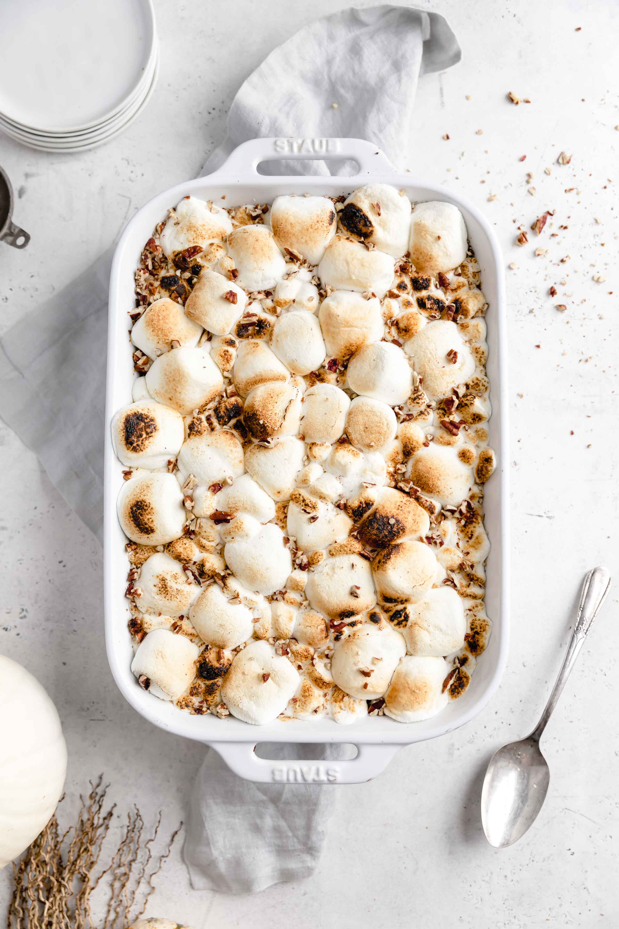 This loaded sweet potato casserole topped with a butter crumb topping AND marshmallows for the ultimate thanksgiving side dish!