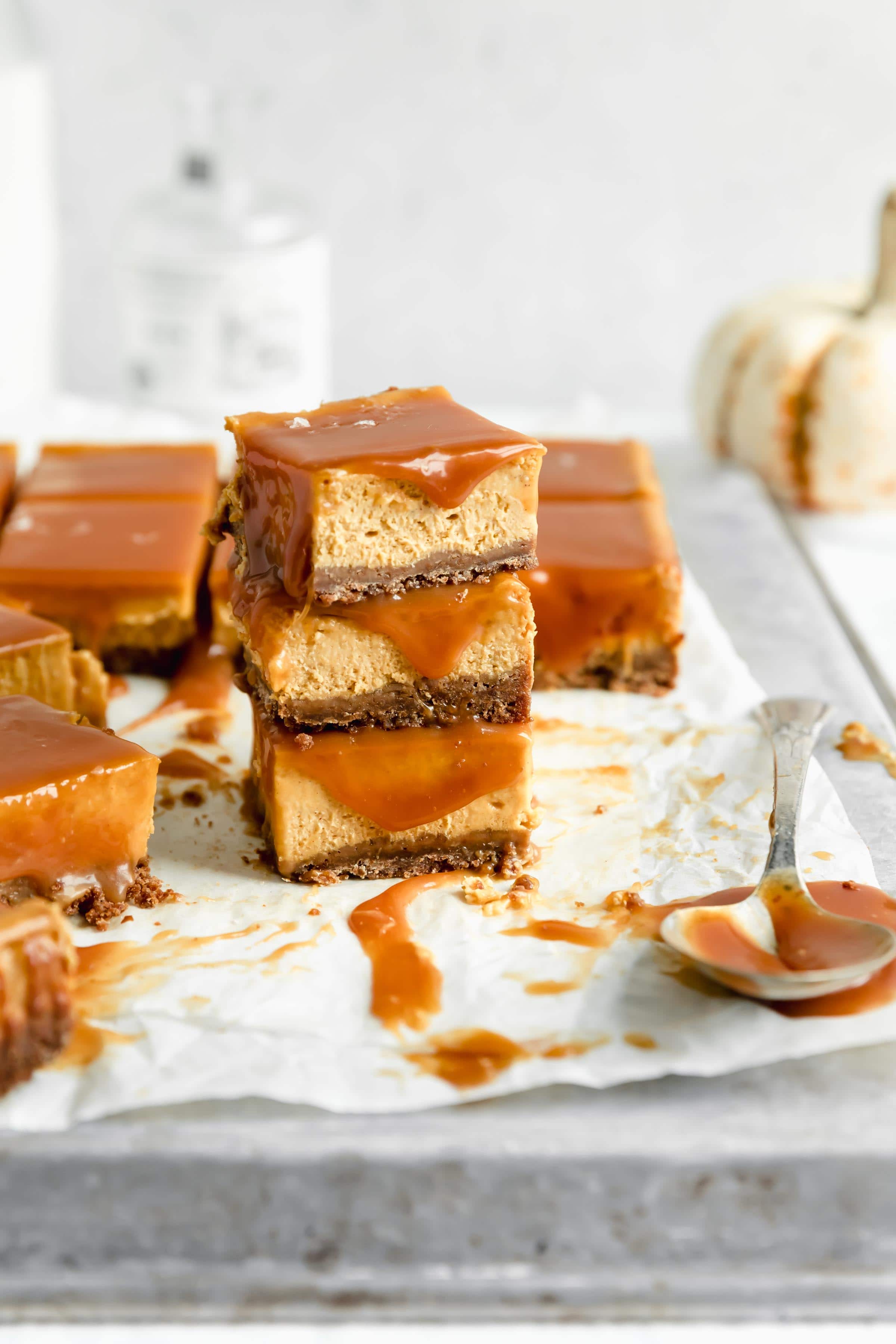 stack of pumpkin cheesecake bars