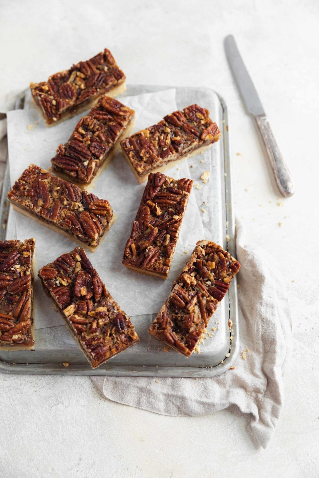 overhread shot of maple pecan pie bars