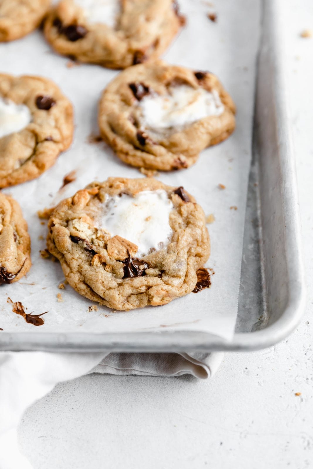 s'mores cookies on baking sheet