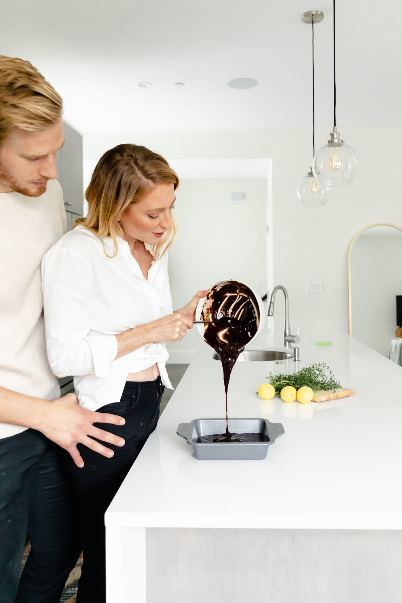 couple baking in the kitchen