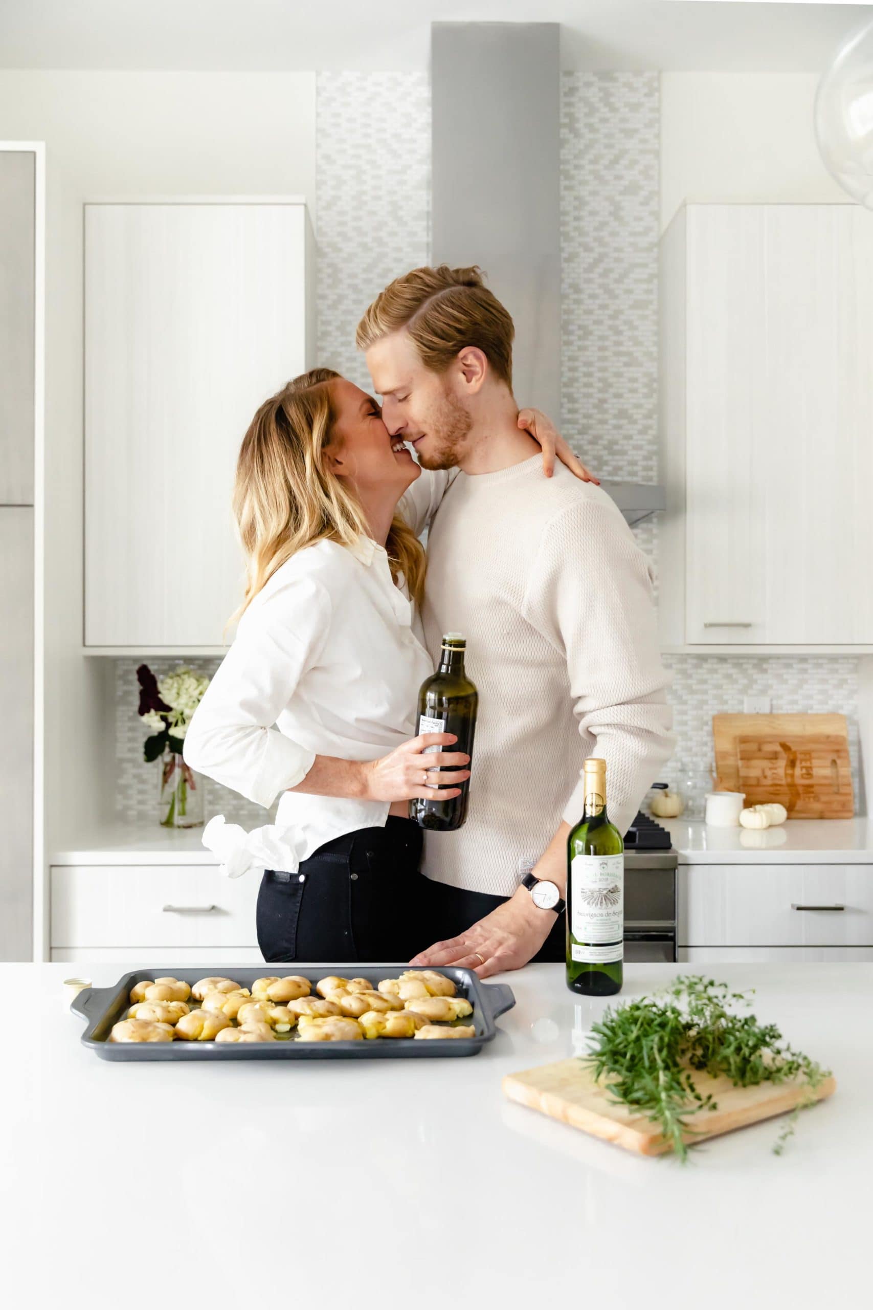 happy newlywed couple holiday entertaining