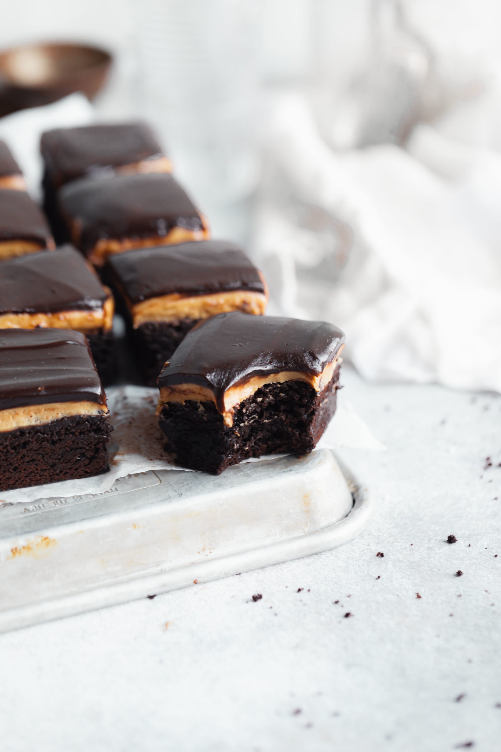 pan of buckeye brownies on a cookie sheet