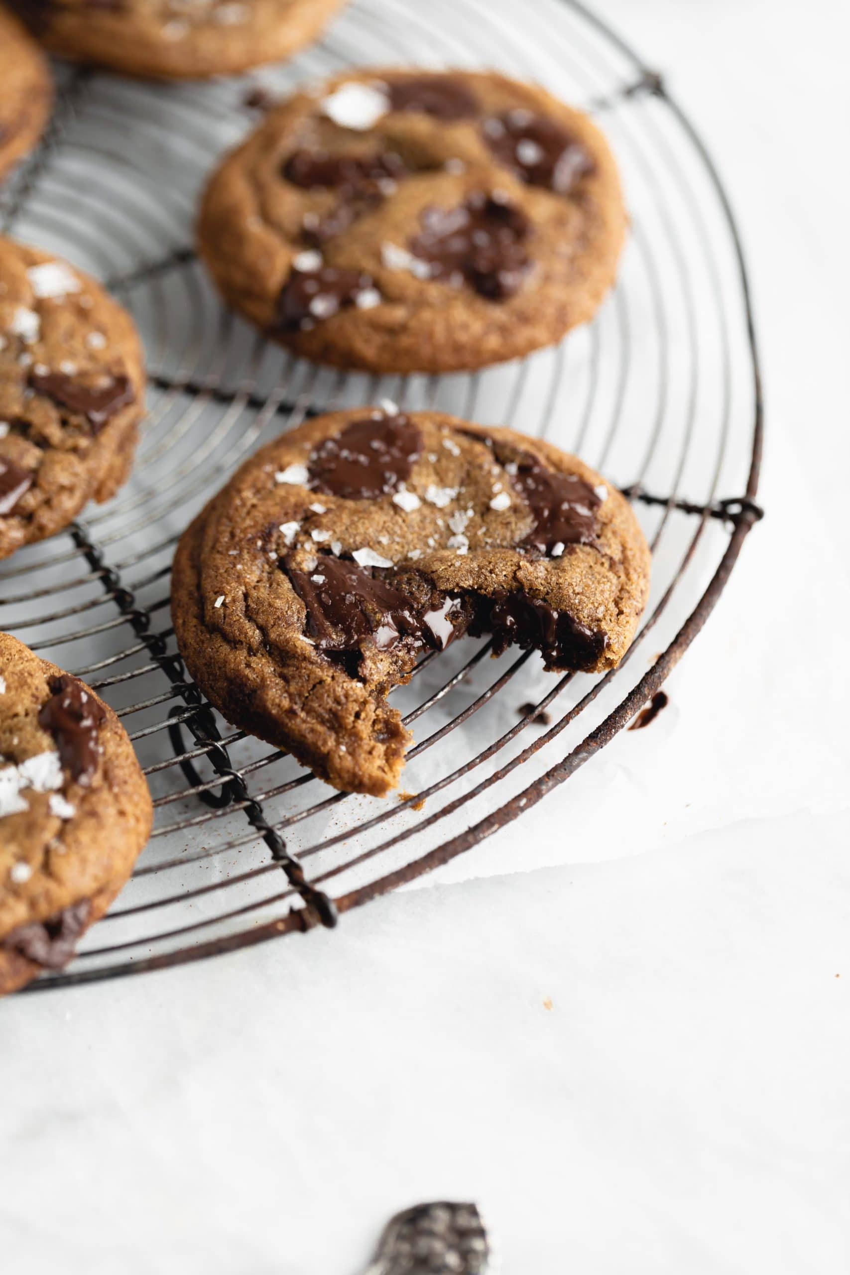 espresso chocolate chip cookies on a cooling rack