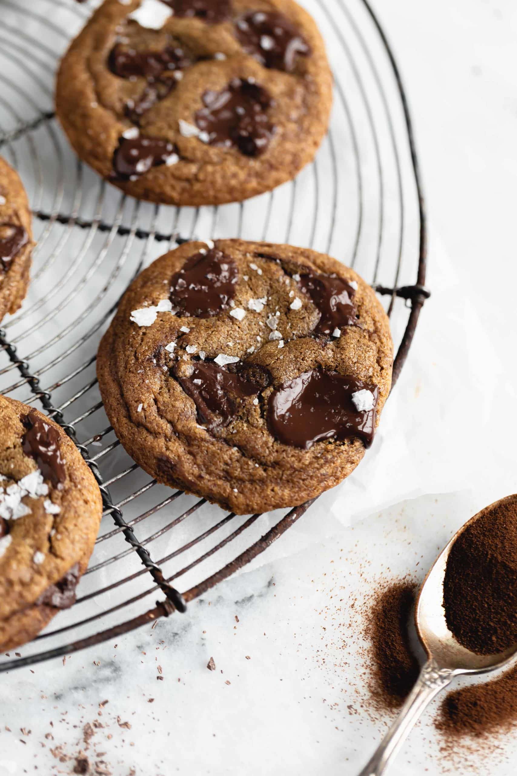 overhead shot of espresso chocolate chip cookies