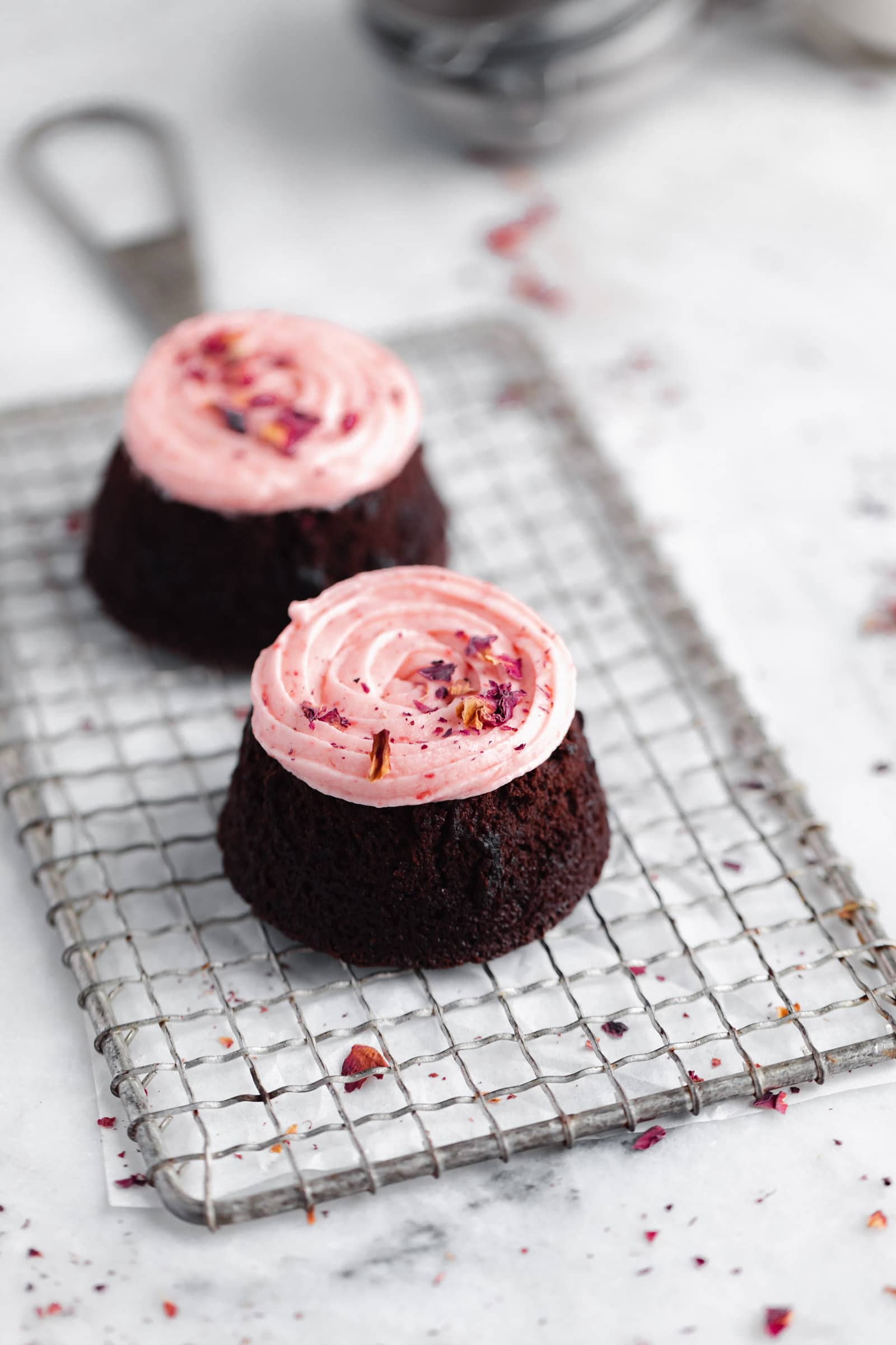 gluten free chocolate cake for two on a wire rack