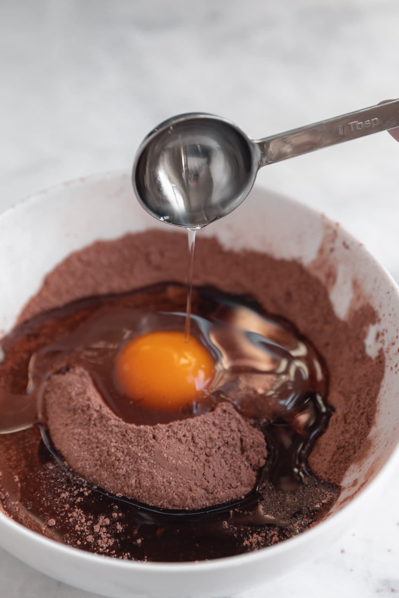 process shots of gluten free chocolate cake for two